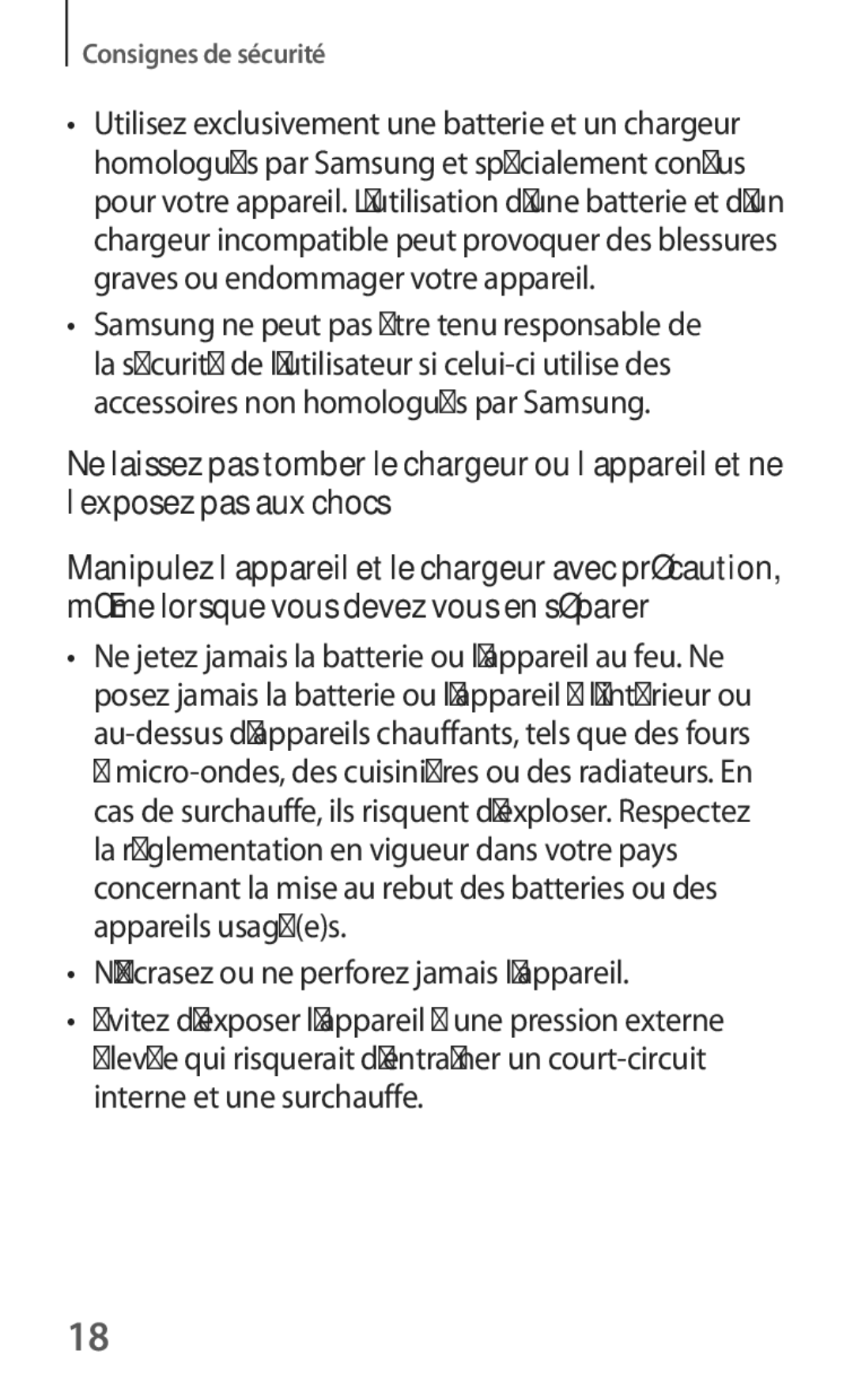 Samsung SM-T535NZWAFTM, SM-T535NZWAXEF manual ’écrasez ou ne perforez jamais l’appareil 