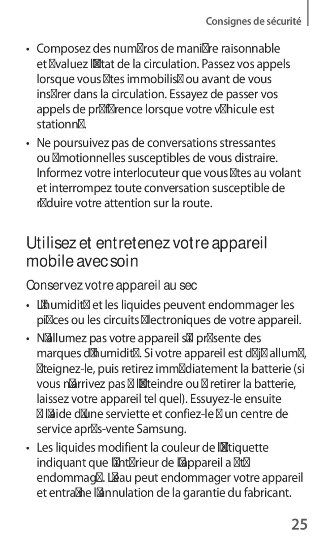 Samsung SM-T535NZWAXEF manual Utilisez et entretenez votre appareil mobile avec soin, Conservez votre appareil au sec 