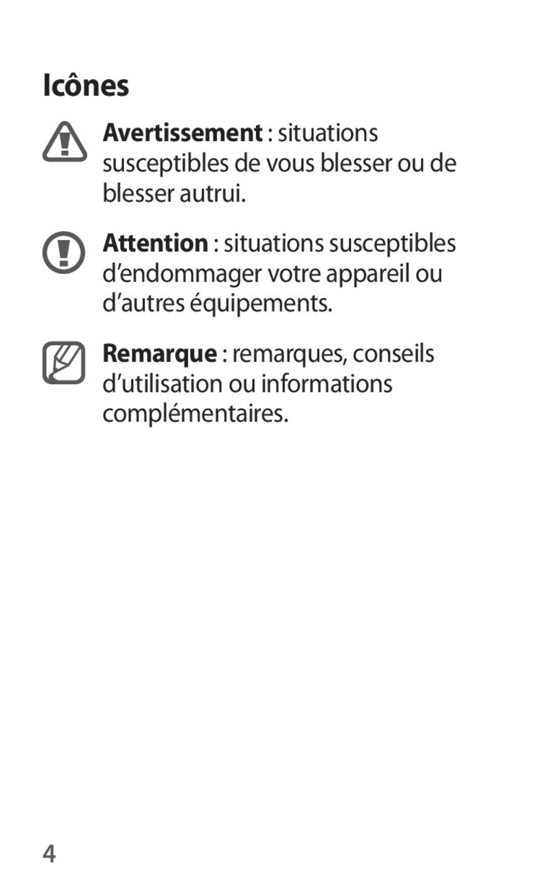 Samsung SM-T535NZWAFTM, SM-T535NZWAXEF manual Icônes 