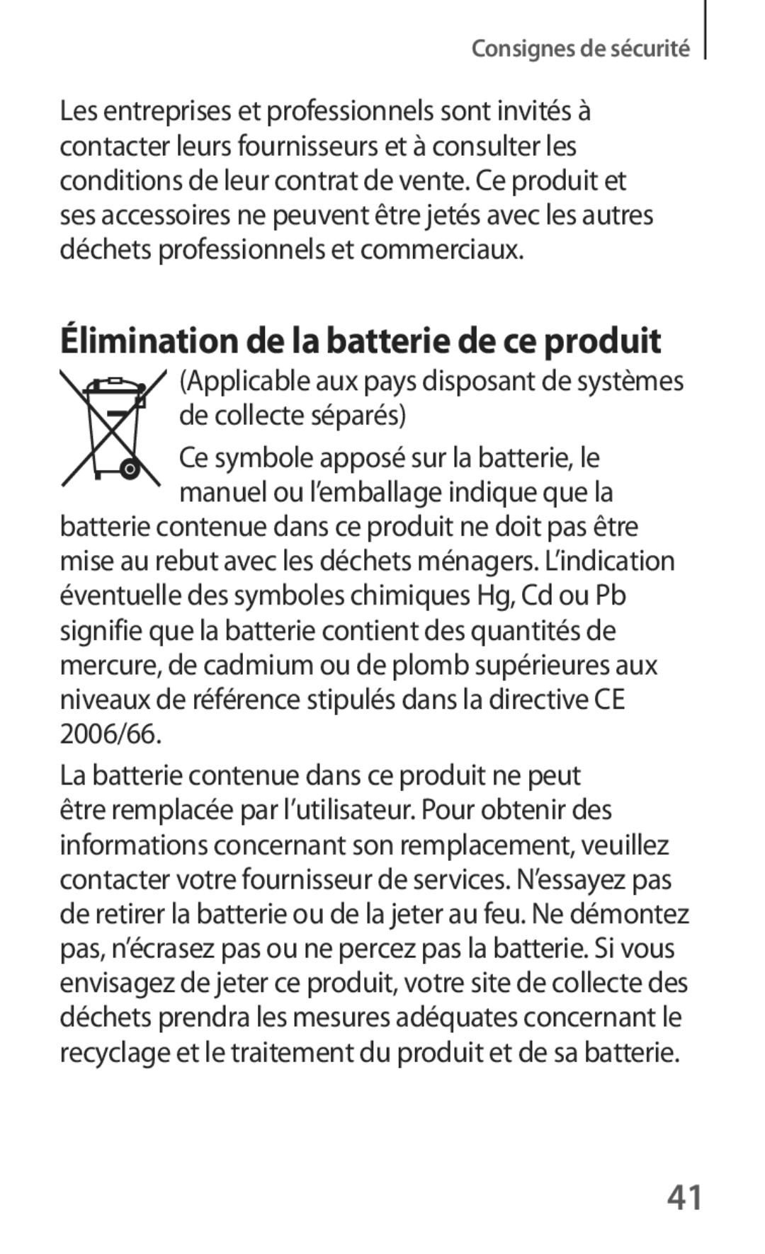 Samsung SM-T535NZWAXEF, SM-T535NZWAFTM manual Élimination de la batterie de ce produit 