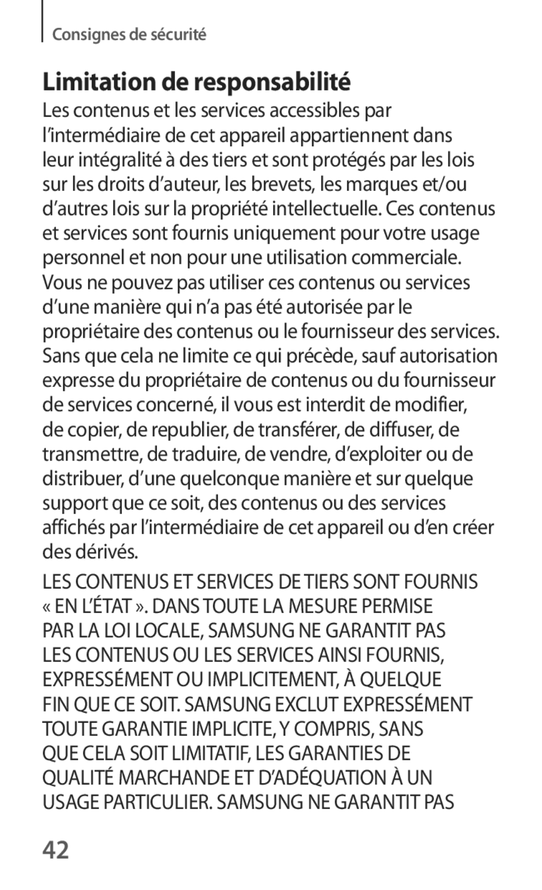 Samsung SM-T535NZWAFTM, SM-T535NZWAXEF manual Limitation de responsabilité, LES Contenus ET Services DE Tiers Sont Fournis 