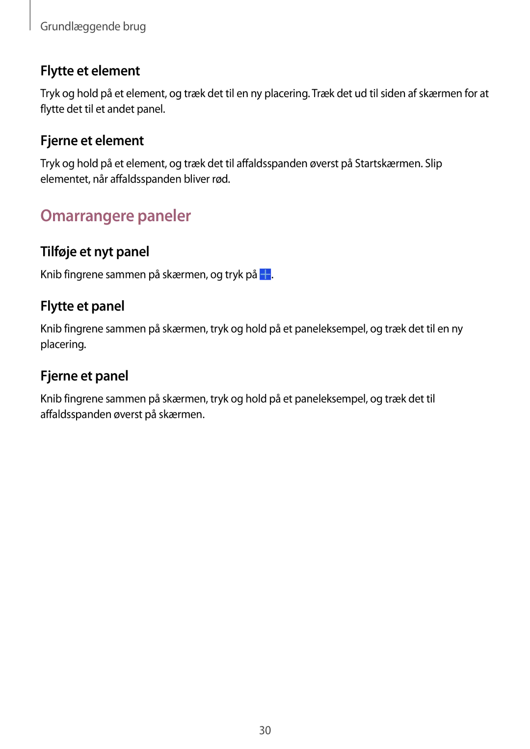 Samsung SM-T535NYKANEE, SM-T535NZWANEE, SM-T535NYKENEE, SM-T535NDWANEE manual Omarrangere paneler 