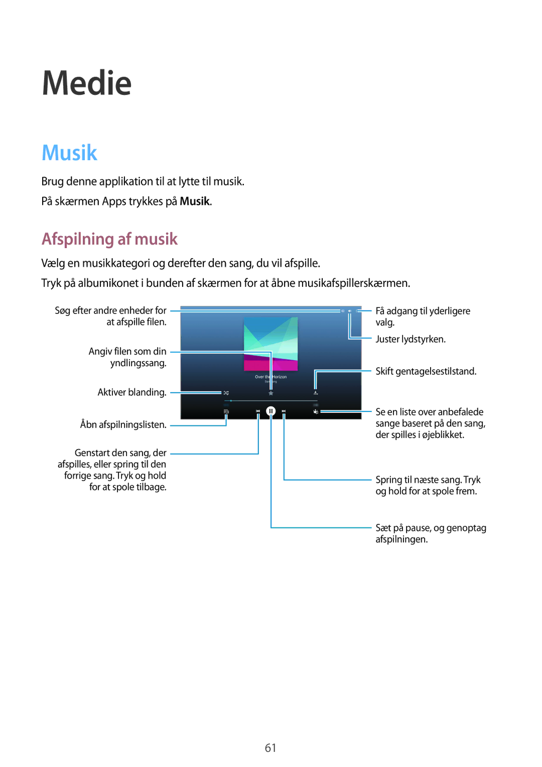 Samsung SM-T535NYKENEE, SM-T535NZWANEE, SM-T535NYKANEE, SM-T535NDWANEE manual Medie, Musik, Afspilning af musik 