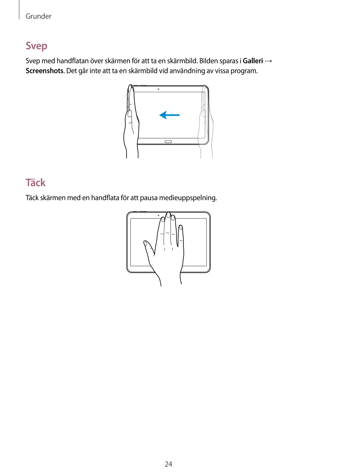 Samsung SM-T535NZWANEE, SM-T535NYKENEE, SM-T535NYKANEE, SM-T535NDWANEE manual Svep, Täck 