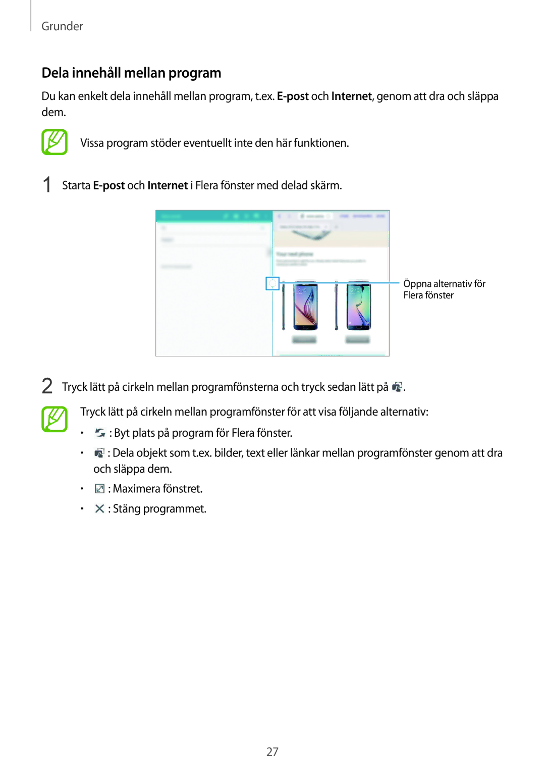 Samsung SM-T535NDWANEE, SM-T535NZWANEE, SM-T535NYKENEE, SM-T535NYKANEE manual Dela innehåll mellan program 