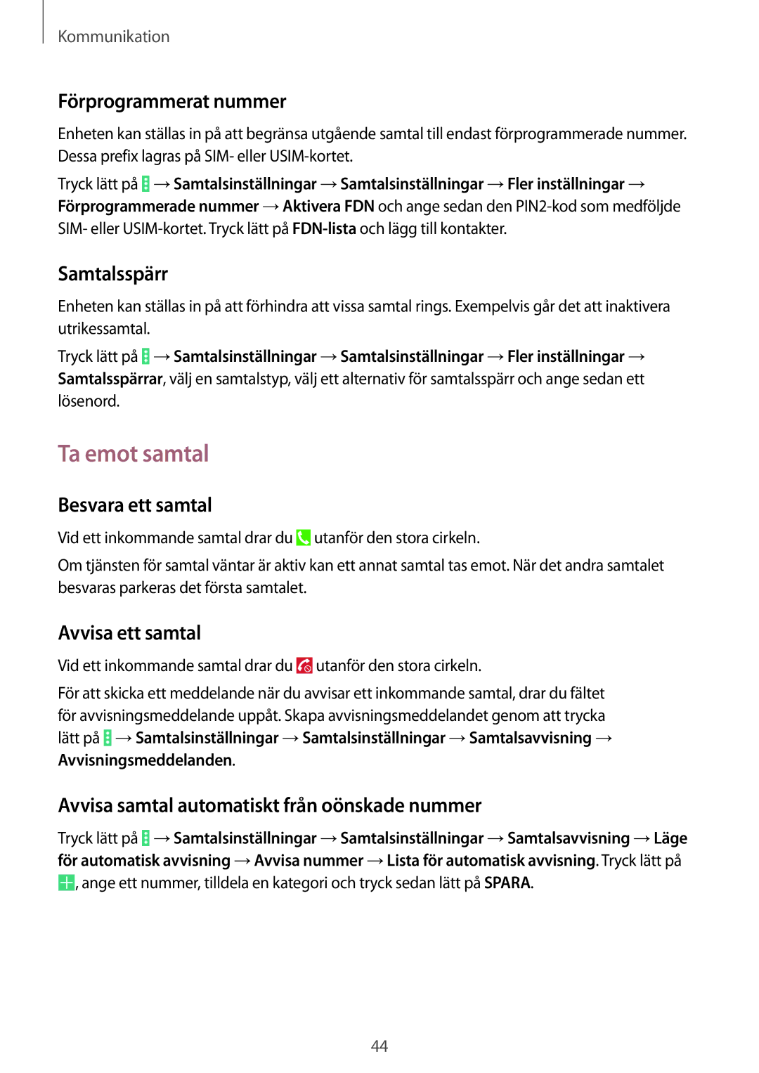 Samsung SM-T535NZWANEE, SM-T535NYKENEE, SM-T535NYKANEE, SM-T535NDWANEE manual Ta emot samtal 