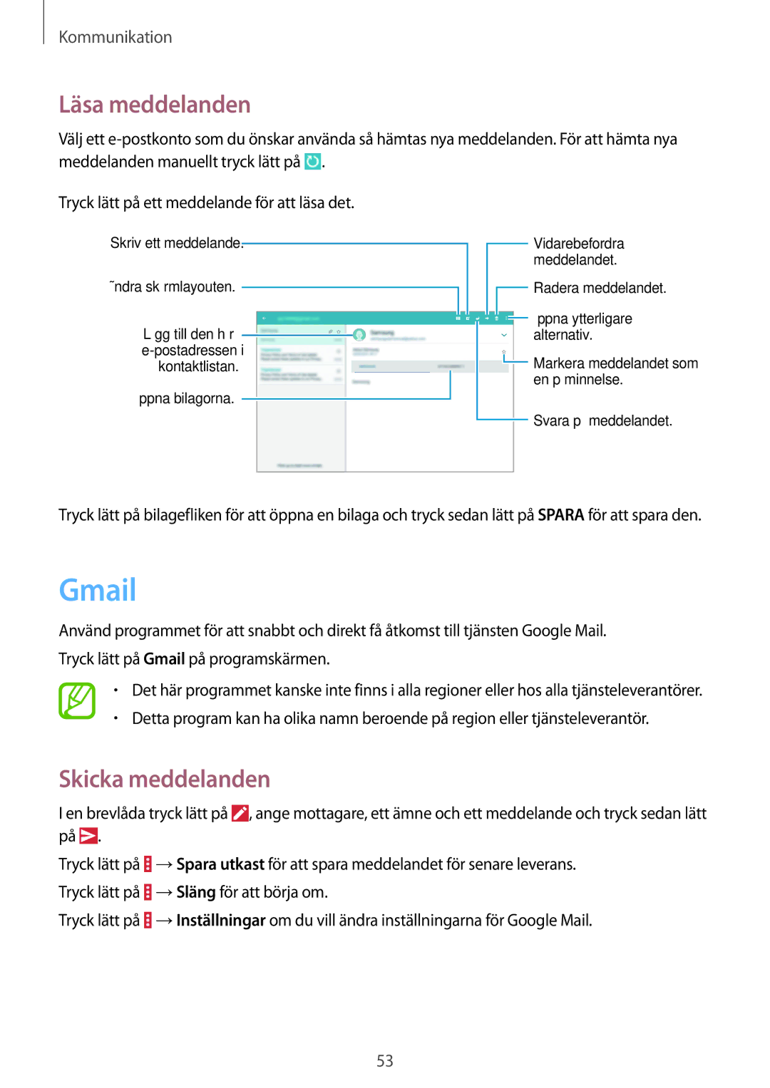 Samsung SM-T535NYKENEE, SM-T535NZWANEE, SM-T535NYKANEE, SM-T535NDWANEE manual Gmail, Läsa meddelanden 