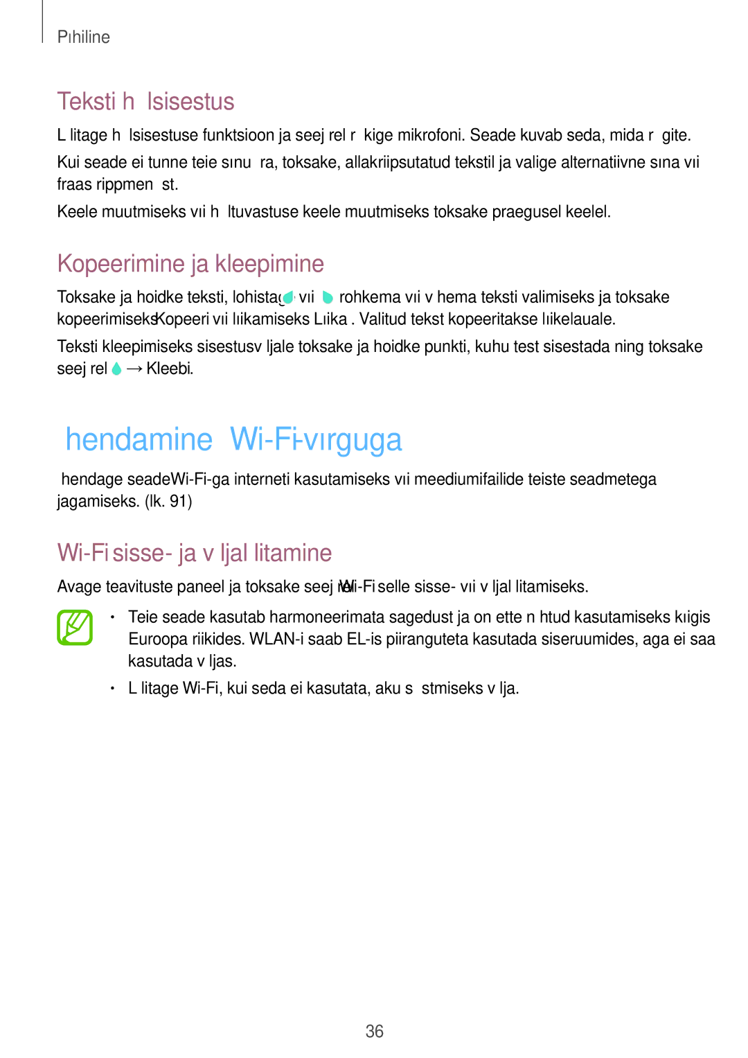 Samsung SM-T535NZWASEB, SM-T535NYKASEB manual Ühendamine Wi-Fi-võrguga, Teksti häälsisestus, Kopeerimine ja kleepimine 