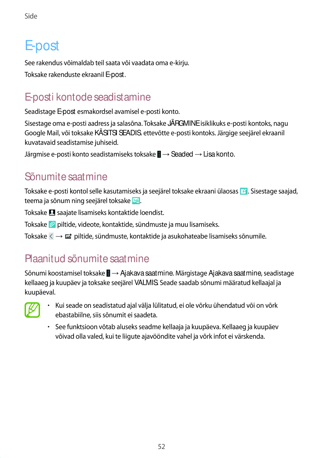 Samsung SM-T535NZWASEB, SM-T535NYKASEB manual Posti kontode seadistamine 