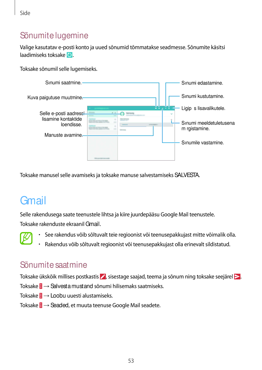 Samsung SM-T535NYKASEB, SM-T535NZWASEB manual Gmail, Sõnumite lugemine 