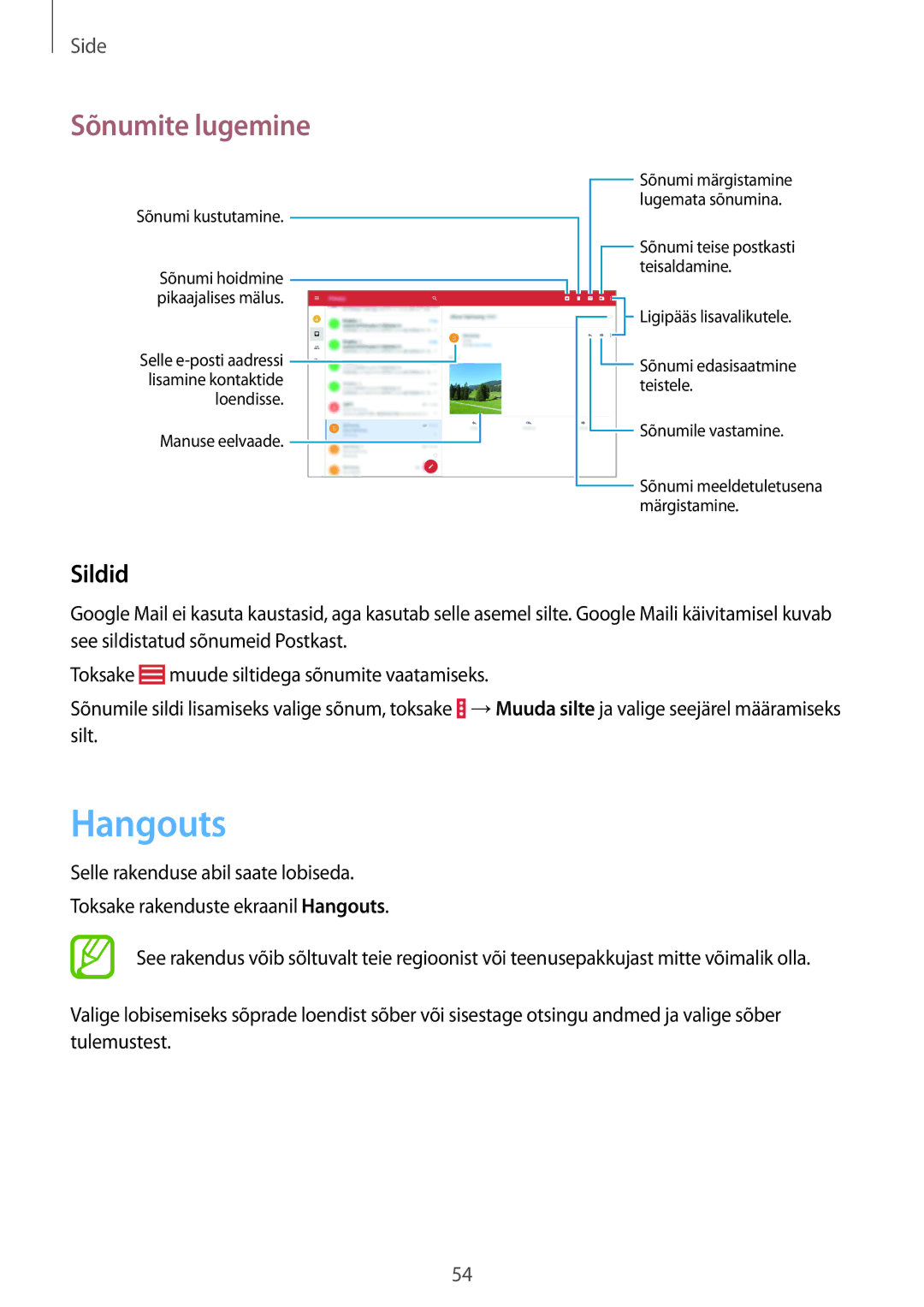 Samsung SM-T535NZWASEB, SM-T535NYKASEB manual Hangouts, Sildid 