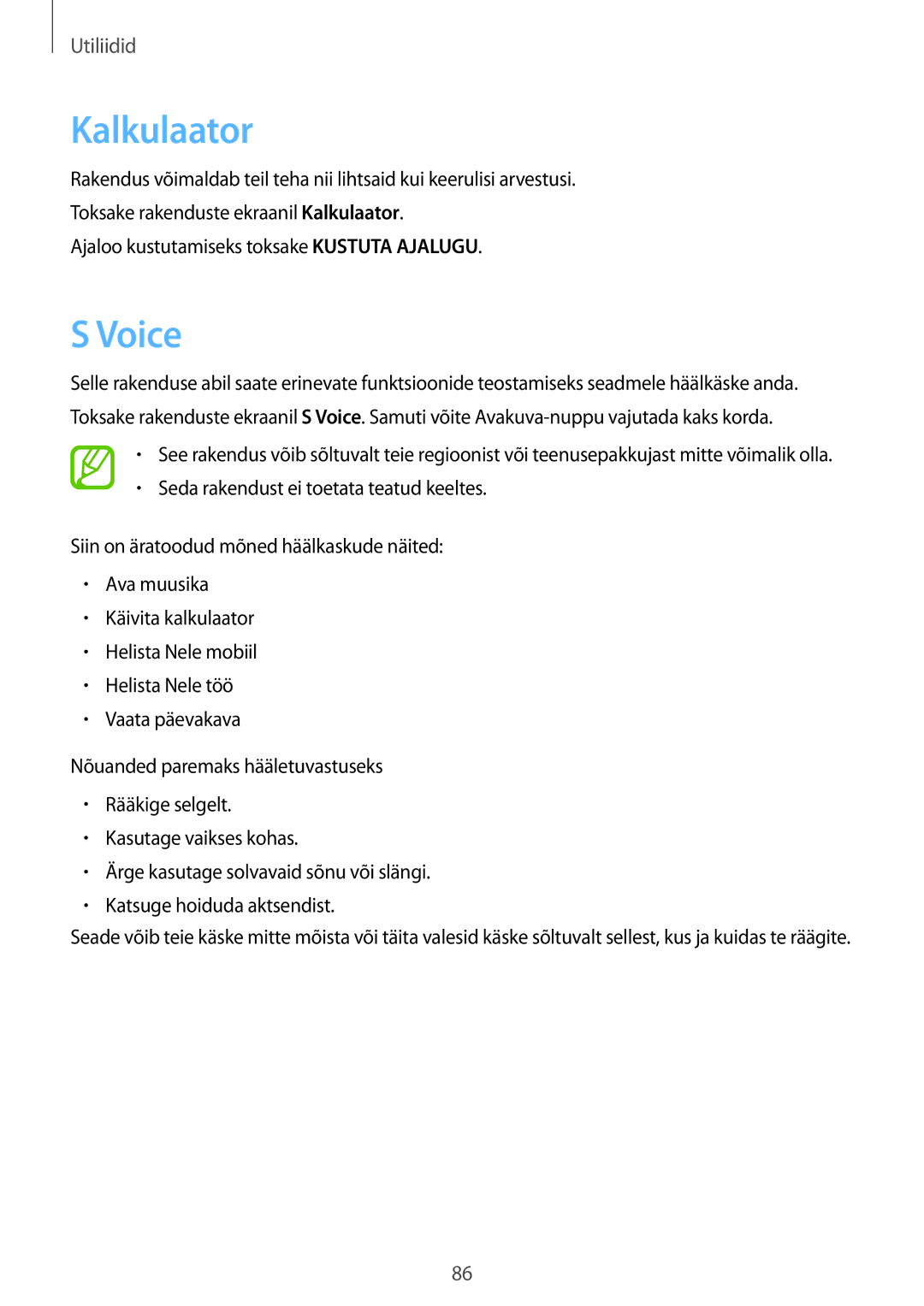 Samsung SM-T535NZWASEB, SM-T535NYKASEB manual Kalkulaator, Voice 