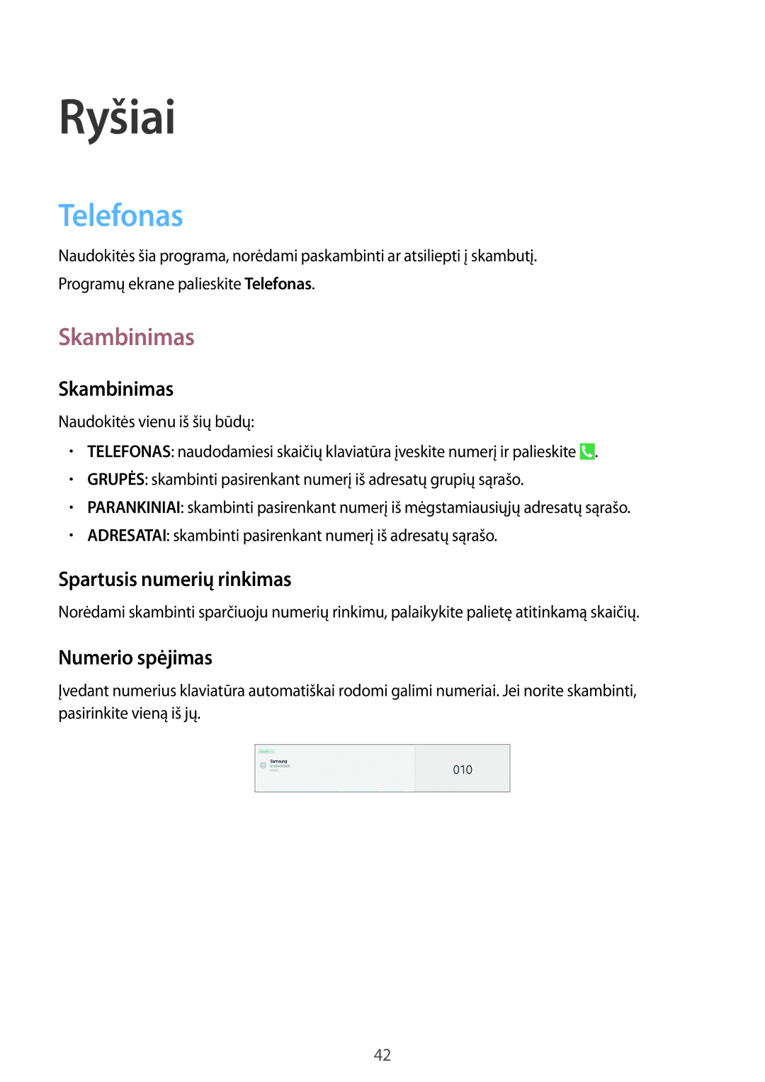 Samsung SM-T535NZWASEB, SM-T535NYKASEB manual Ryšiai, Telefonas, Skambinimas 