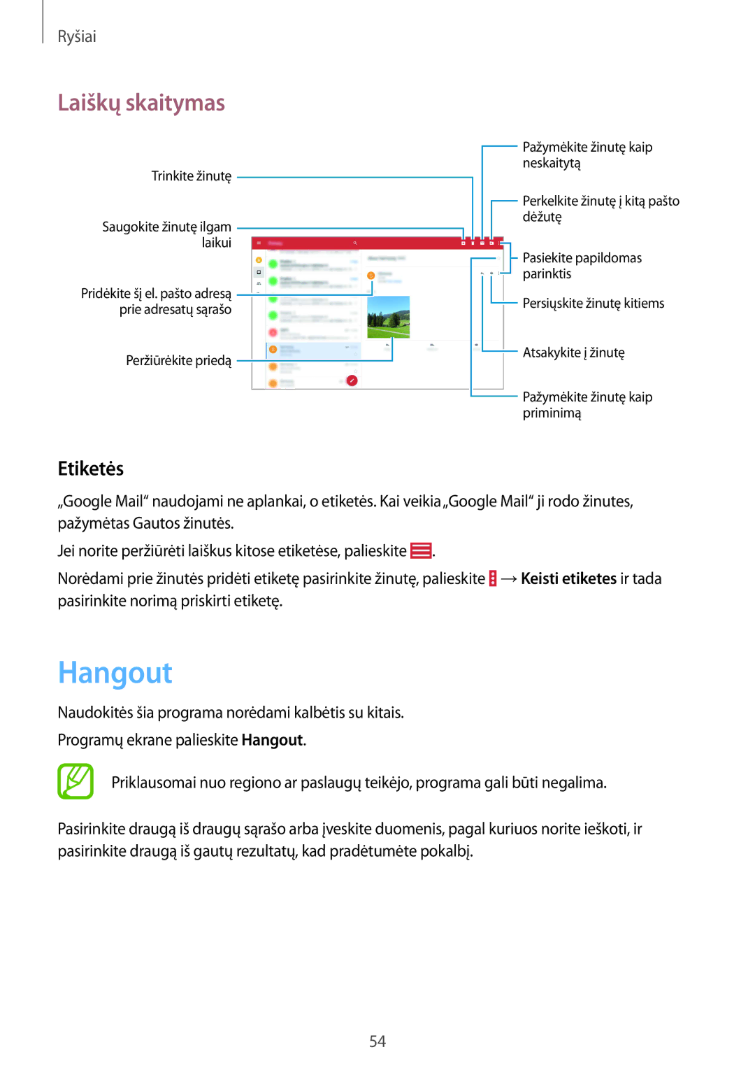 Samsung SM-T535NZWASEB, SM-T535NYKASEB manual Hangout, Etiketės 