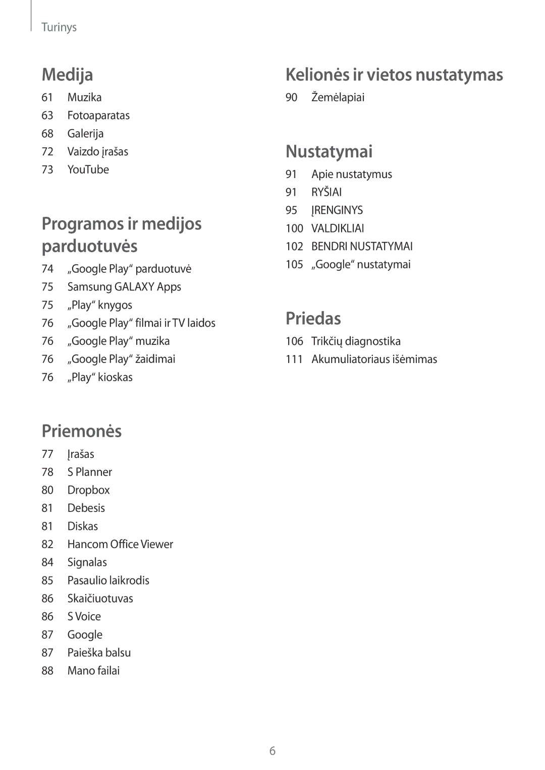 Samsung SM-T535NZWASEB, SM-T535NYKASEB manual Nustatymai 