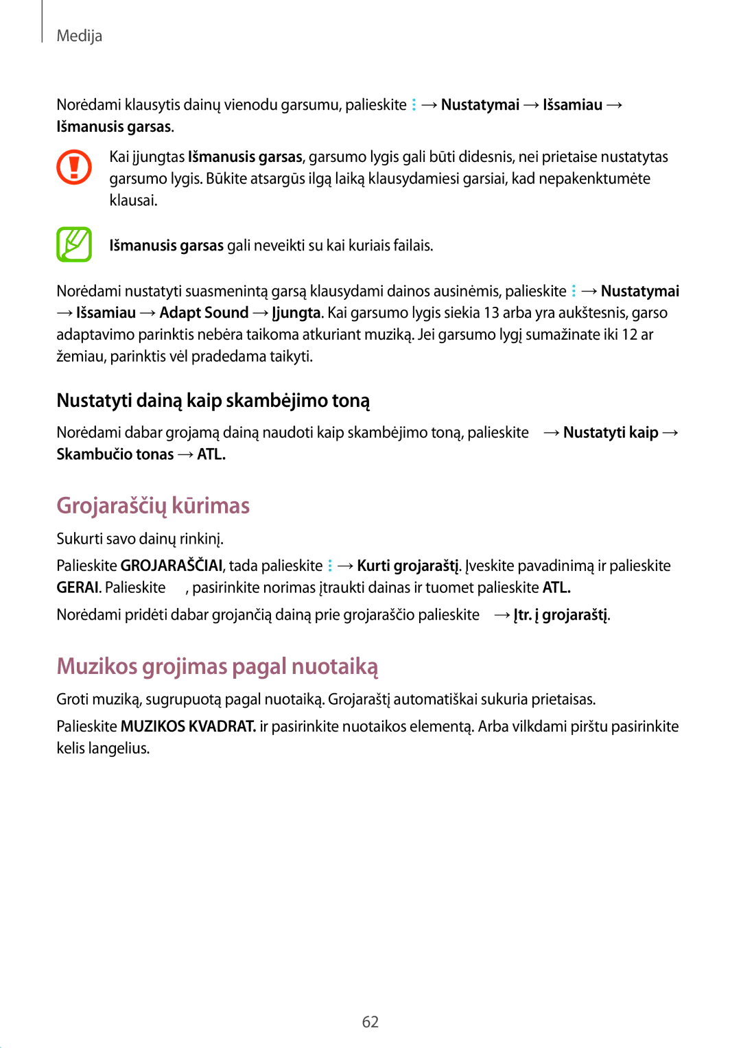 Samsung SM-T535NZWASEB manual Grojaraščių kūrimas, Muzikos grojimas pagal nuotaiką, Nustatyti dainą kaip skambėjimo toną 