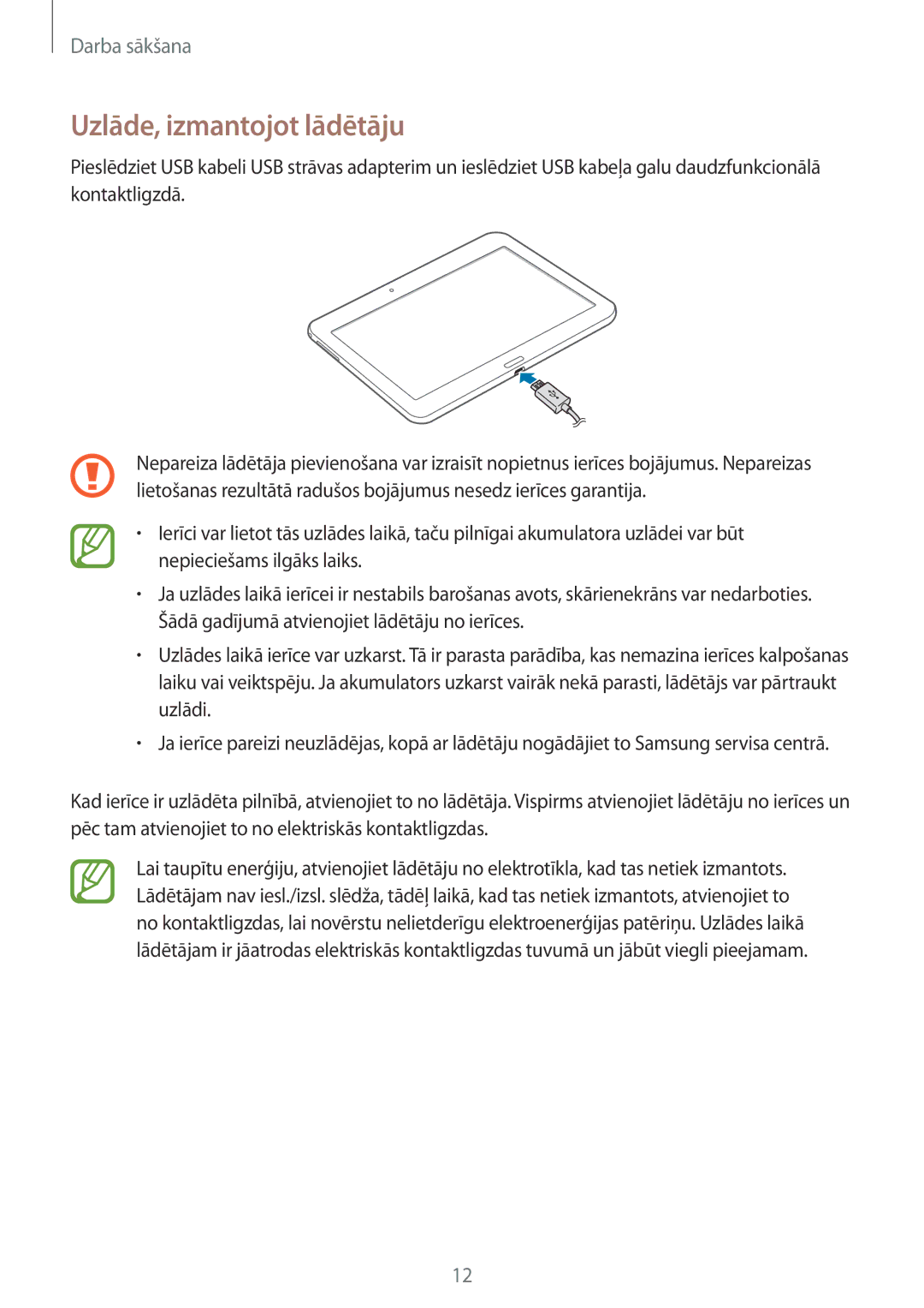 Samsung SM-T535NZWASEB, SM-T535NYKASEB manual Uzlāde, izmantojot lādētāju 