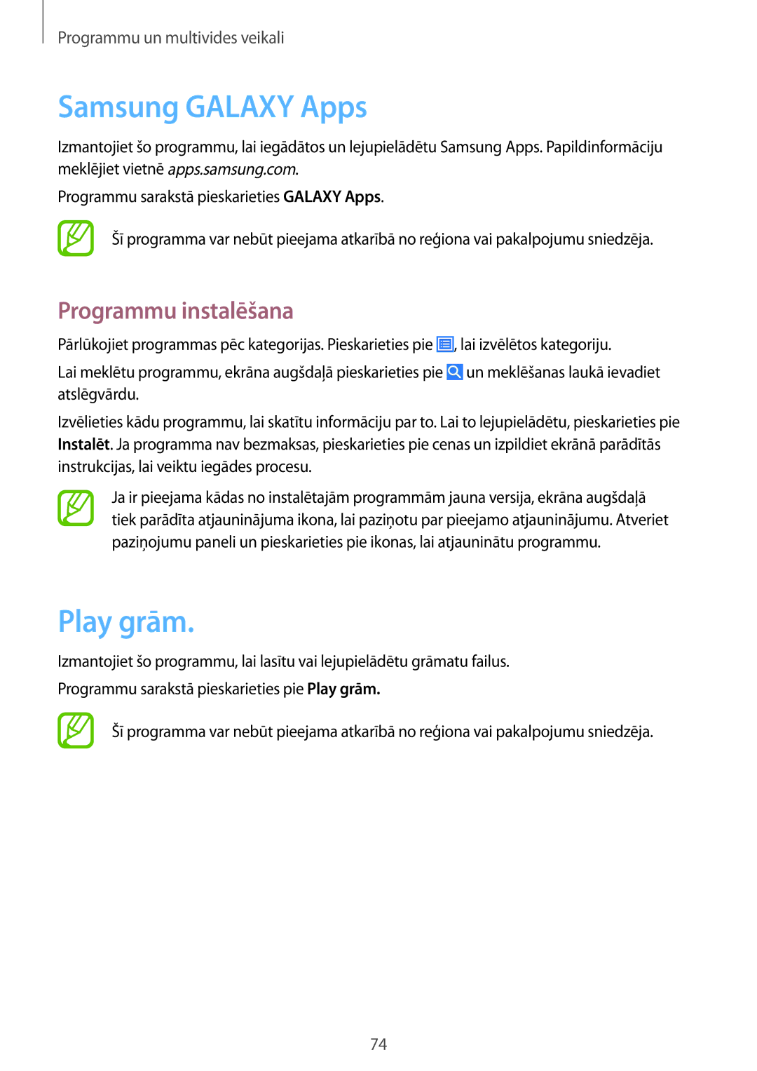 Samsung SM-T535NZWASEB, SM-T535NYKASEB manual Samsung Galaxy Apps, Play grām 