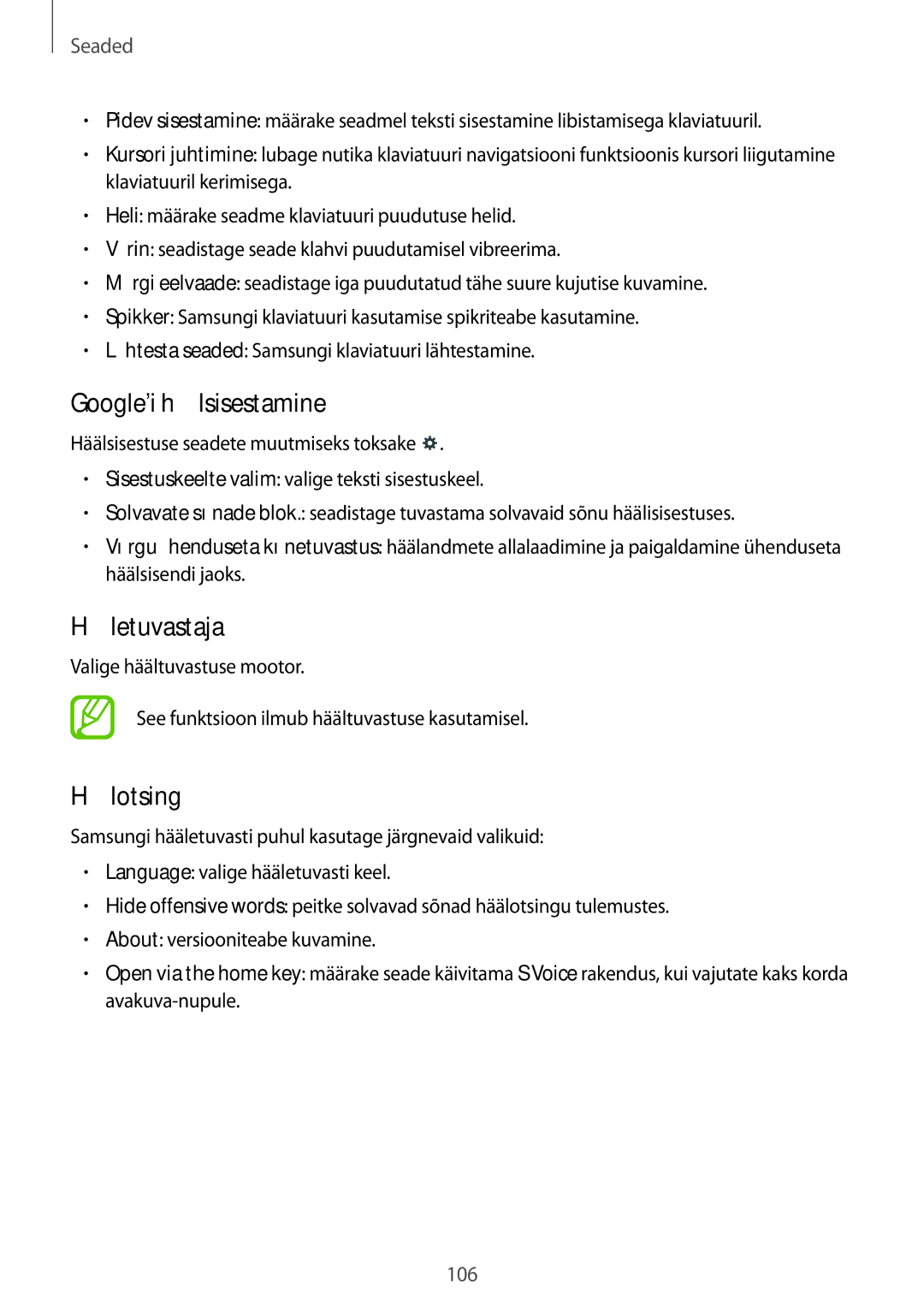 Samsung SM-T535NZWASEB, SM-T535NYKASEB manual Googlei häälsisestamine, Hääletuvastaja, Häälotsing 