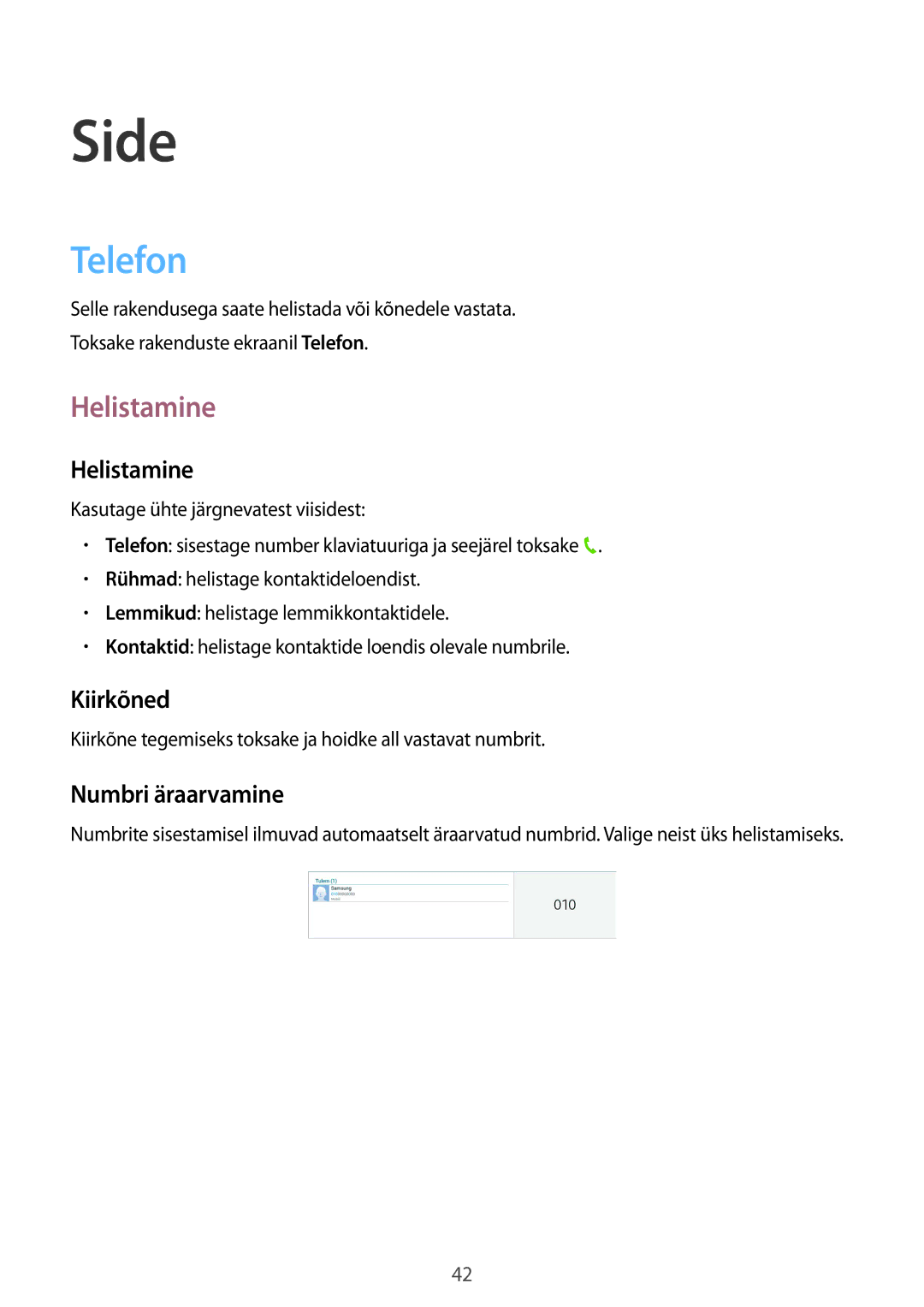 Samsung SM-T535NZWASEB, SM-T535NYKASEB manual Side, Telefon, Helistamine 