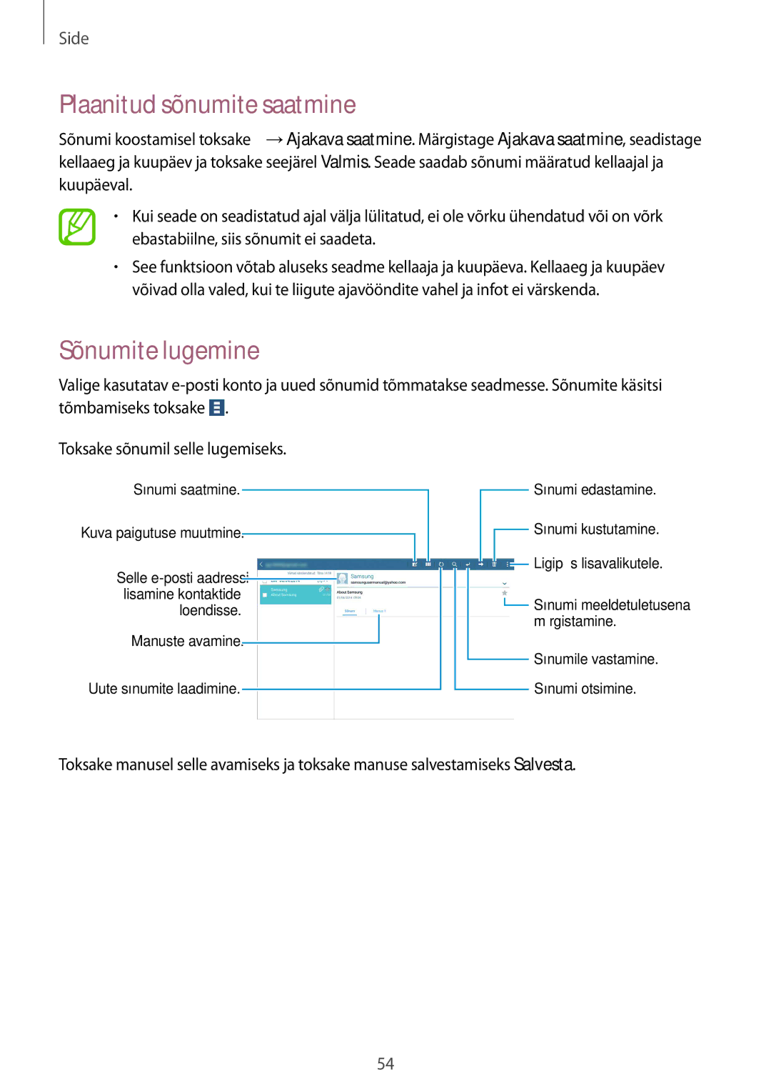 Samsung SM-T535NZWASEB, SM-T535NYKASEB manual Sõnumite lugemine 