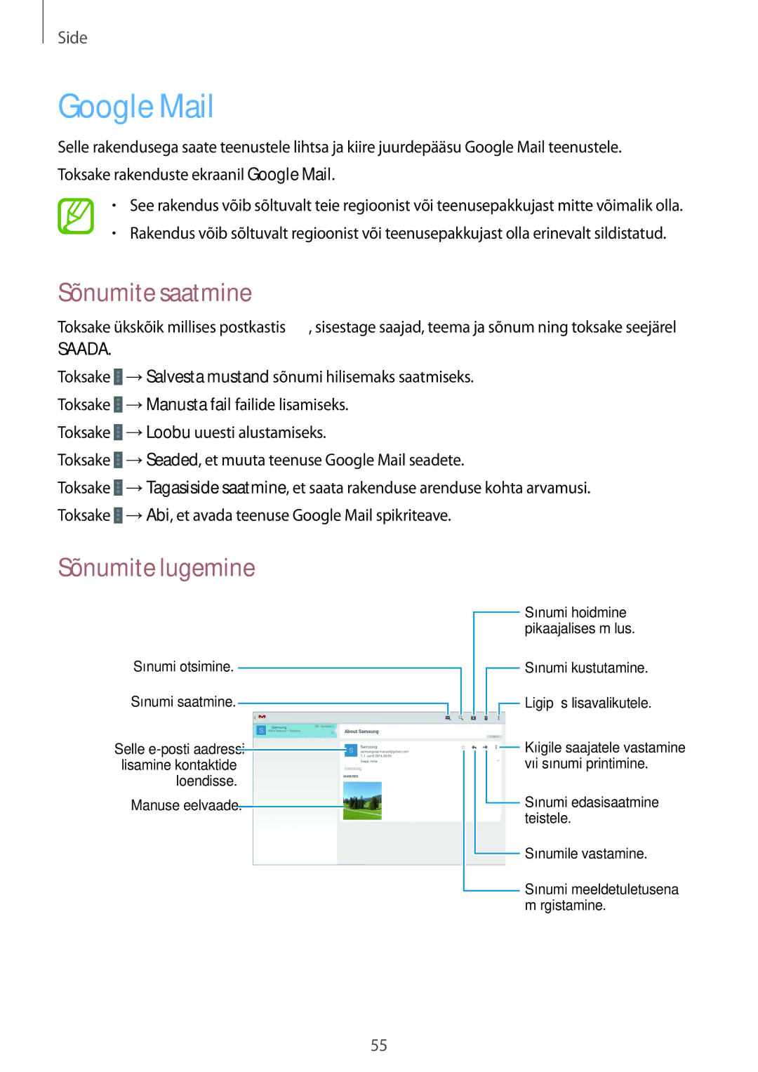 Samsung SM-T535NYKASEB, SM-T535NZWASEB manual Google Mail, Saada 