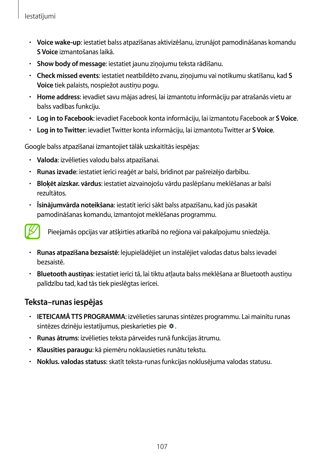 Samsung SM-T535NYKASEB, SM-T535NZWASEB manual Teksta-runas iespējas 