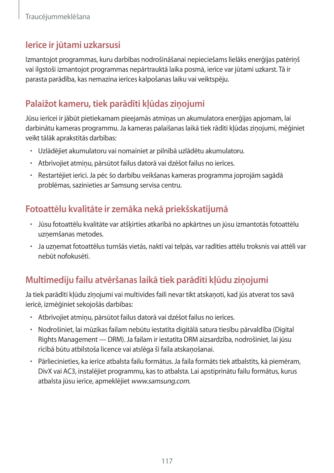 Samsung SM-T535NYKASEB, SM-T535NZWASEB manual Ierīce ir jūtami uzkarsusi 