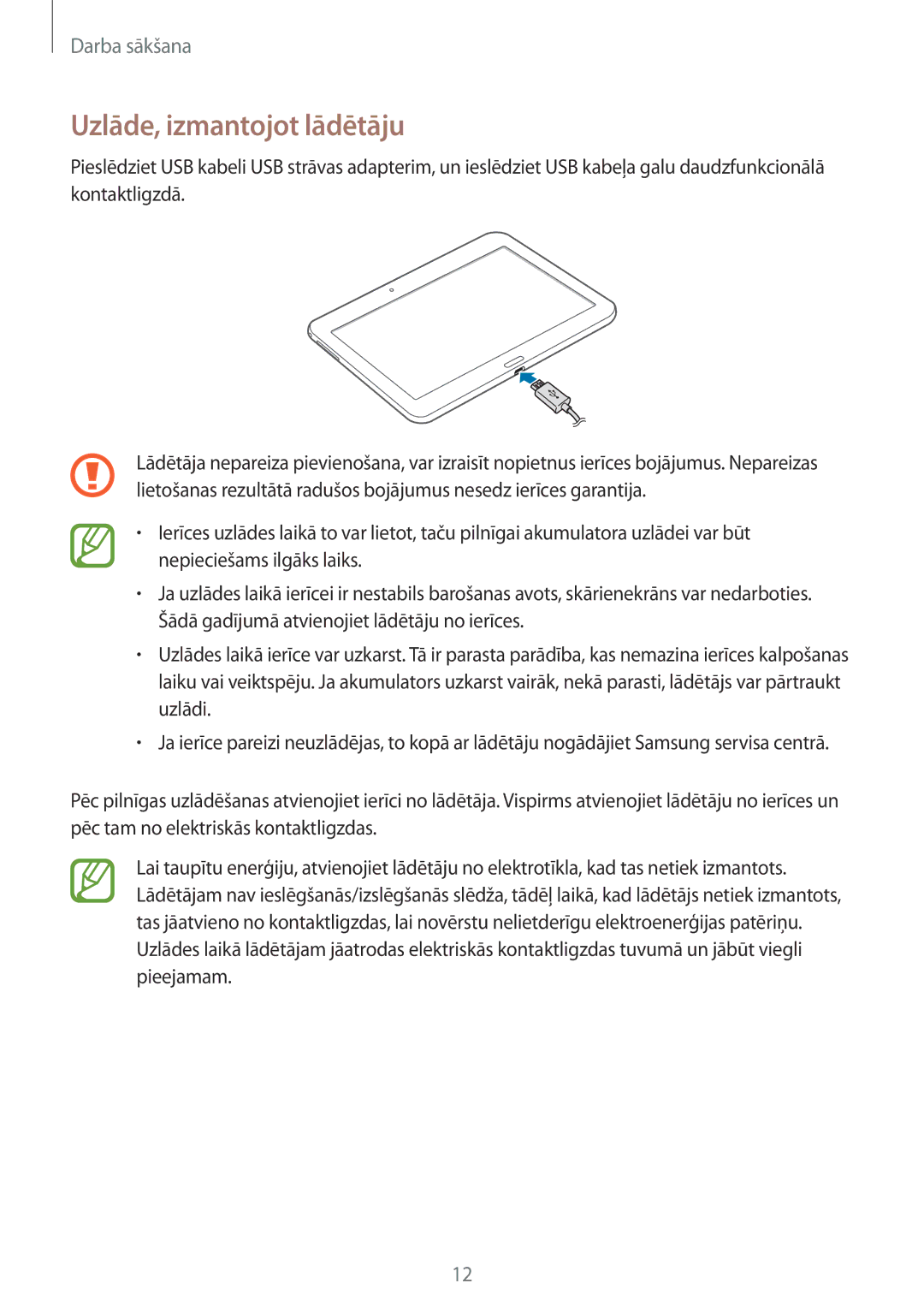 Samsung SM-T535NZWASEB, SM-T535NYKASEB manual Uzlāde, izmantojot lādētāju 