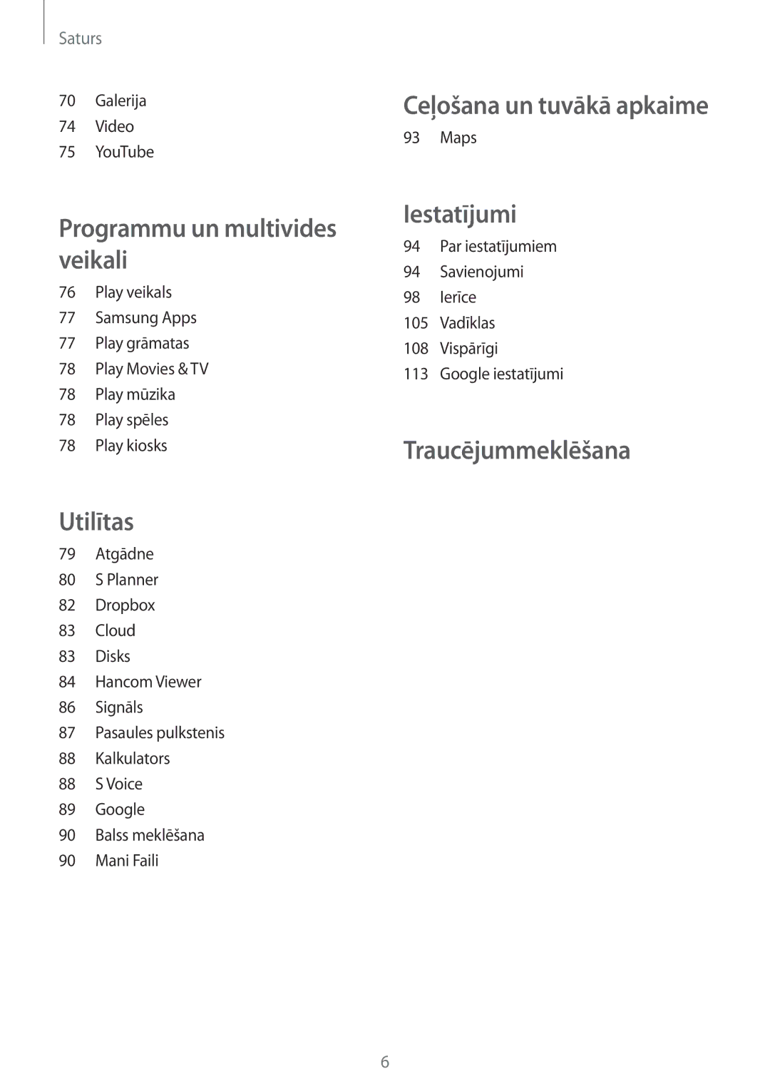 Samsung SM-T535NZWASEB, SM-T535NYKASEB manual Ceļošana un tuvākā apkaime 