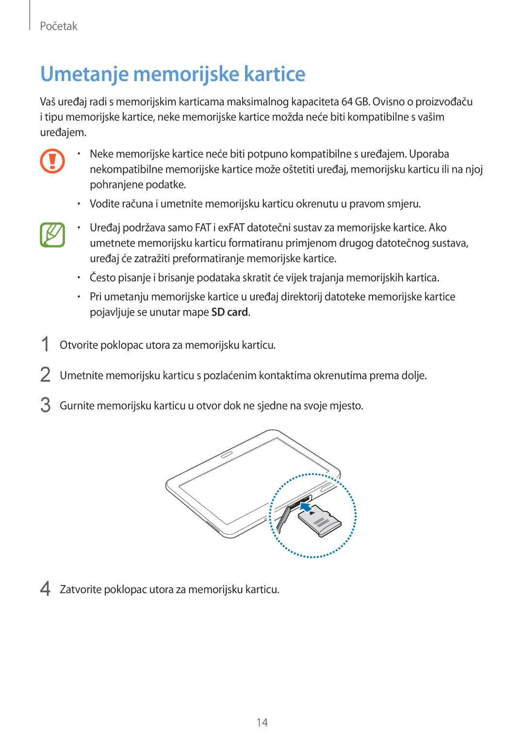 Samsung SM-T535NYKASEE, SM-T535NZWASEE, SM-T535NZWACRO, SM-T535NZWAVIP manual Umetanje memorijske kartice 