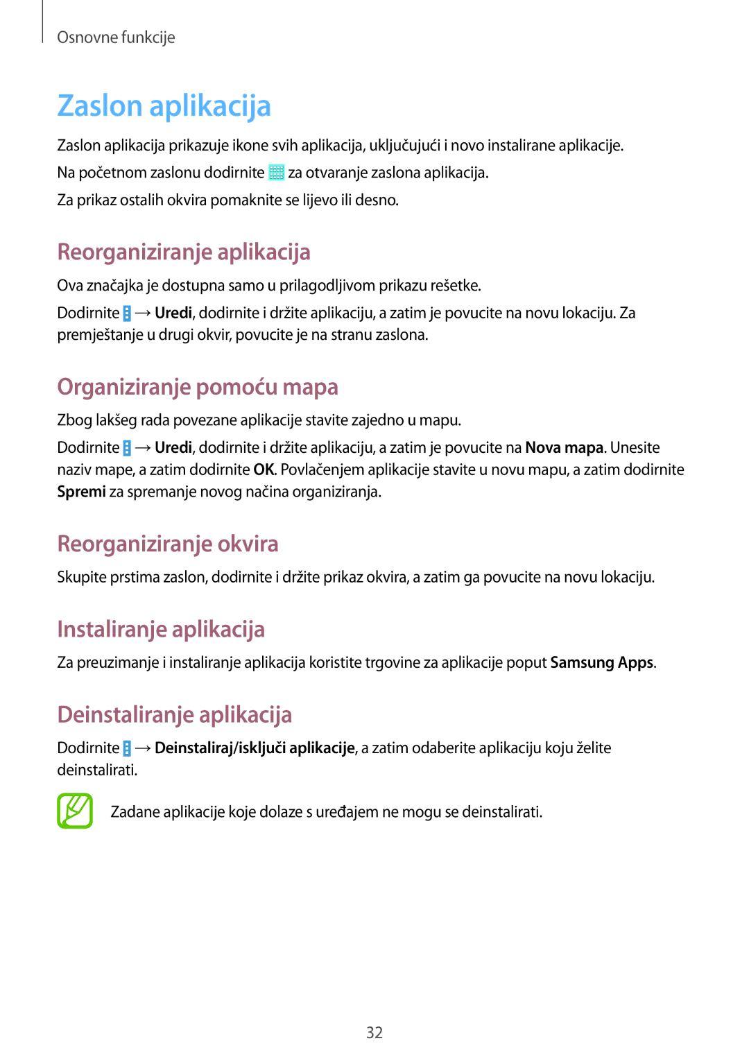 Samsung SM-T535NZWASEE Zaslon aplikacija, Reorganiziranje aplikacija, Organiziranje pomoću mapa, Instaliranje aplikacija 