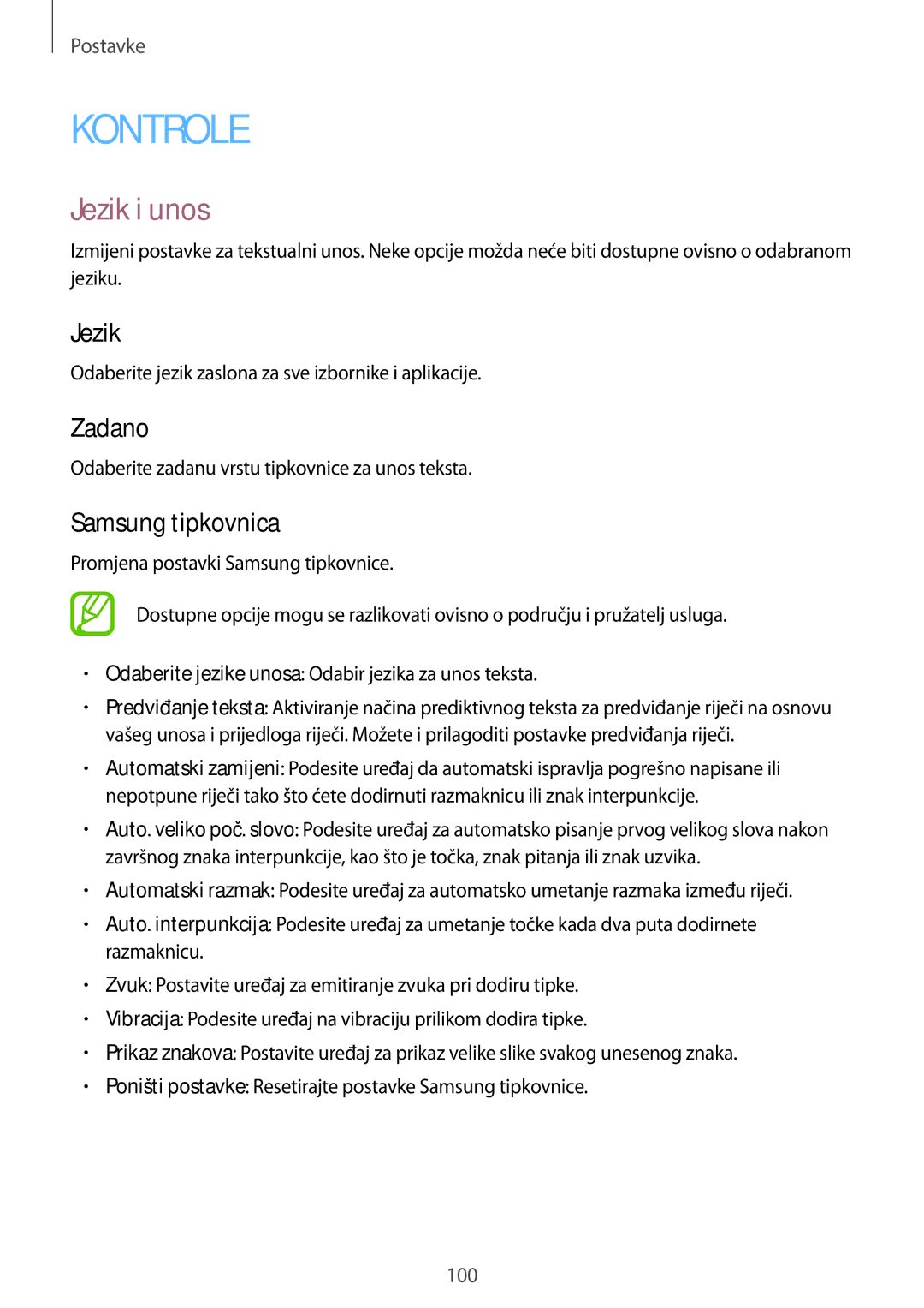 Samsung SM-T535NZWASEE, SM-T535NZWACRO, SM-T535NYKASEE, SM-T535NZWAVIP manual Jezik i unos, Zadano, Samsung tipkovnica 