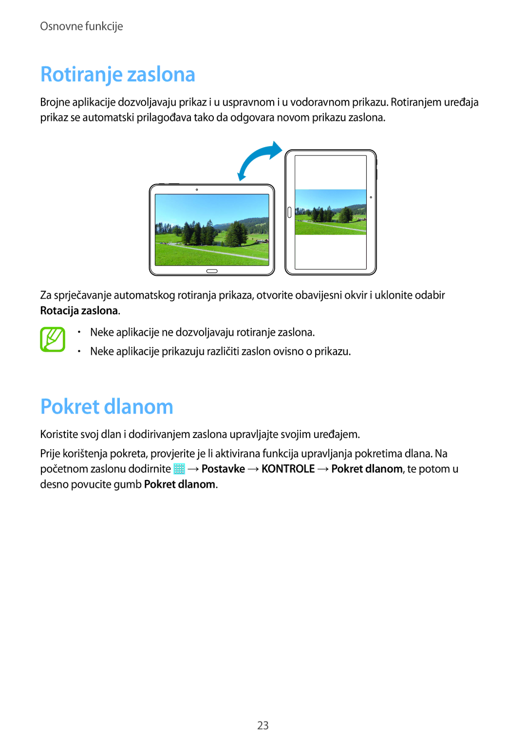 Samsung SM-T535NZWAVIP, SM-T535NZWASEE, SM-T535NZWACRO, SM-T535NYKASEE manual Rotiranje zaslona, Pokret dlanom 