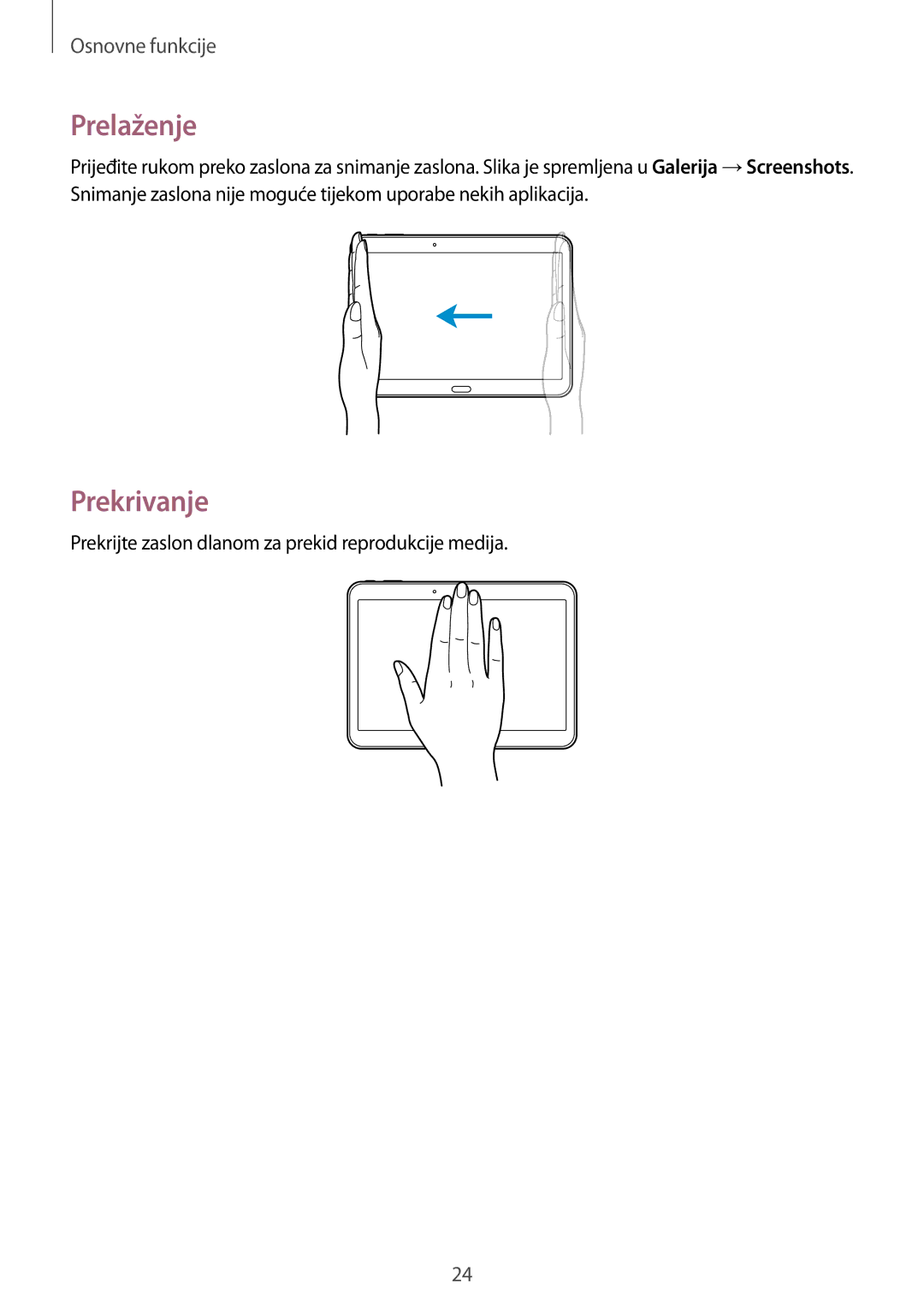 Samsung SM-T535NZWASEE, SM-T535NZWACRO, SM-T535NYKASEE, SM-T535NZWAVIP manual Prelaženje, Prekrivanje 