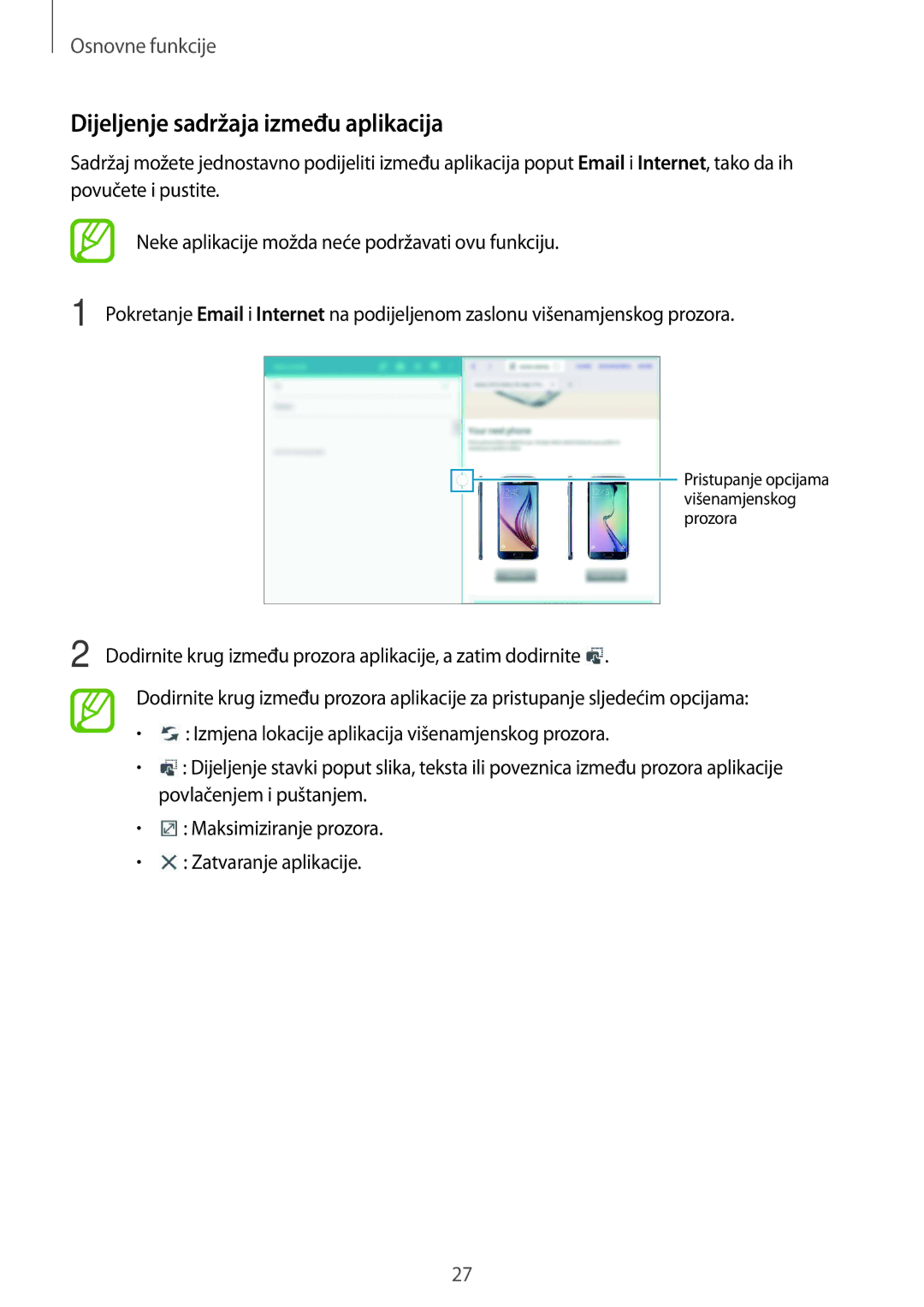 Samsung SM-T535NZWAVIP, SM-T535NZWASEE, SM-T535NZWACRO, SM-T535NYKASEE manual Dijeljenje sadržaja između aplikacija 