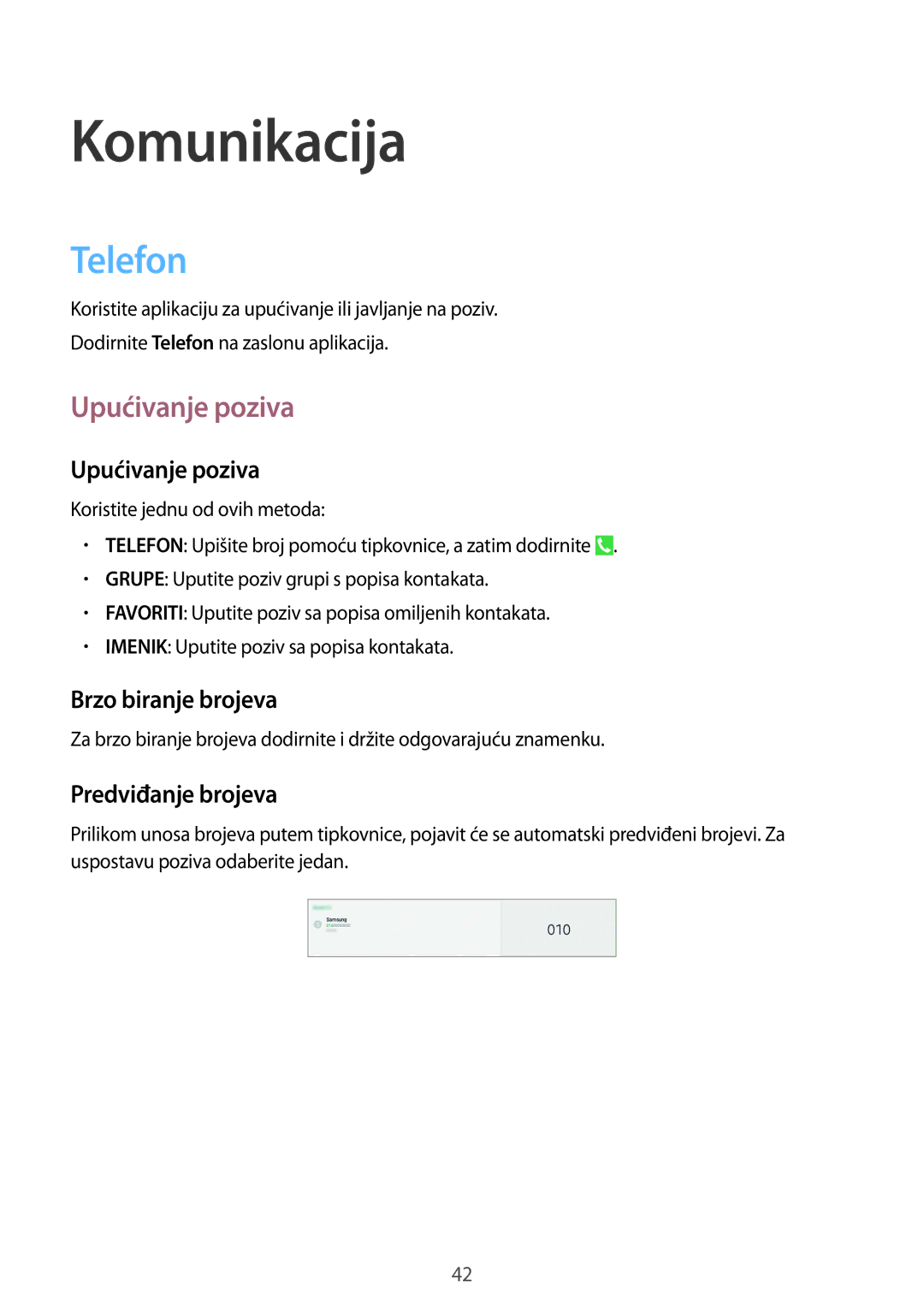 Samsung SM-T535NYKASEE, SM-T535NZWASEE, SM-T535NZWACRO, SM-T535NZWAVIP manual Komunikacija, Telefon, Upućivanje poziva 