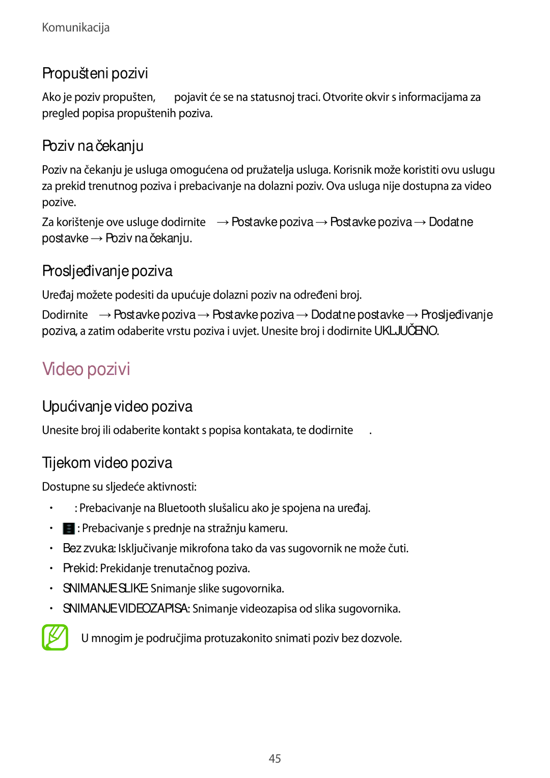 Samsung SM-T535NZWACRO, SM-T535NZWASEE, SM-T535NYKASEE, SM-T535NZWAVIP manual Video pozivi 