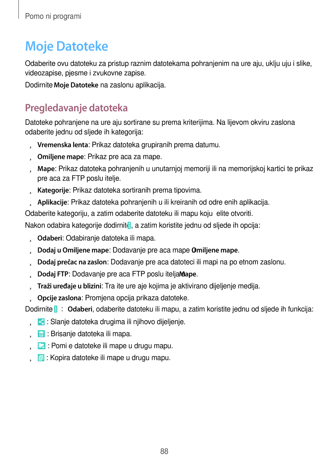 Samsung SM-T535NZWASEE, SM-T535NZWACRO, SM-T535NYKASEE, SM-T535NZWAVIP manual Moje Datoteke, Pregledavanje datoteka 