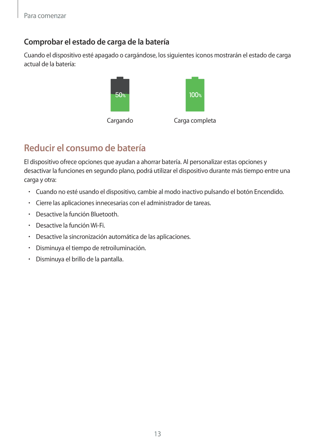 Samsung SM-T535NYKAXEH, SM-T535NZWATPH manual Reducir el consumo de batería, Comprobar el estado de carga de la batería 