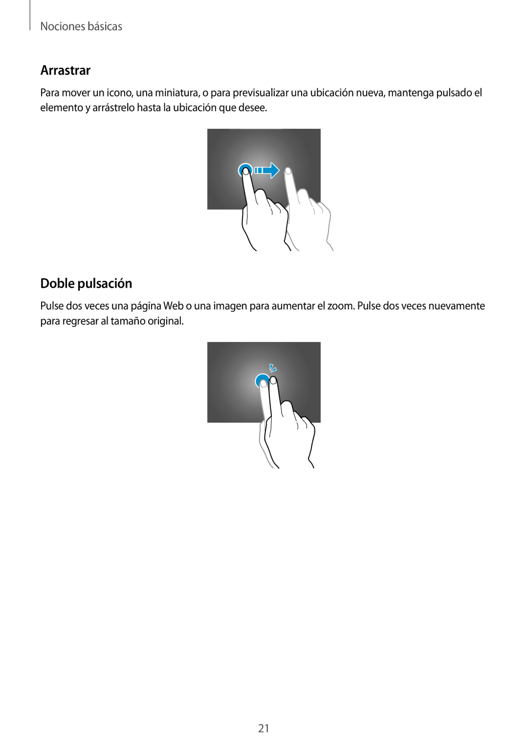 Samsung SM-T535NYKAAMO, SM-T535NZWATPH, SM-T535NZWAXEO, SM-T535NYKATPH, SM-T535NYKAXEO manual Arrastrar, Doble pulsación 