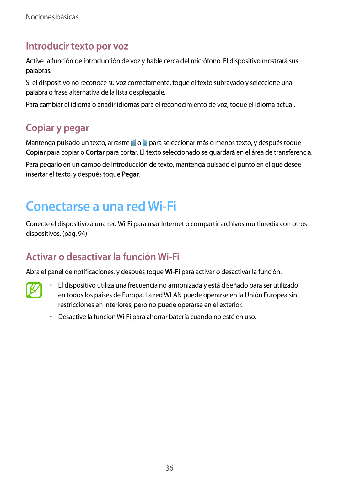 Samsung SM-T535NZWAPHE, SM-T535NZWATPH, SM-T535NZWAXEO Conectarse a una red Wi-Fi, Introducir texto por voz, Copiar y pegar 