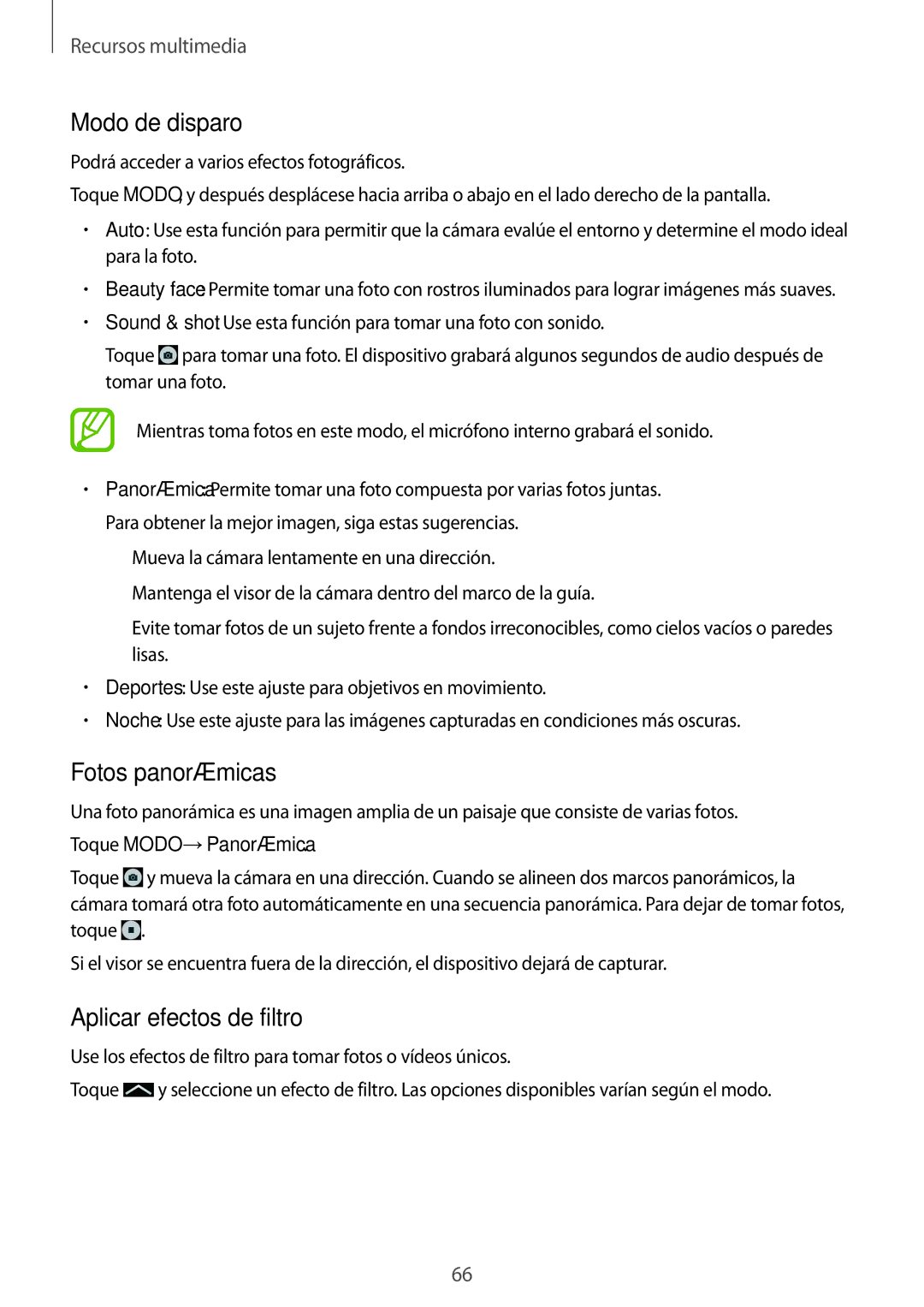 Samsung SM-T535NZWAXEH, SM-T535NZWATPH, SM-T535NZWAXEO manual Modo de disparo, Fotos panorámicas, Aplicar efectos de filtro 