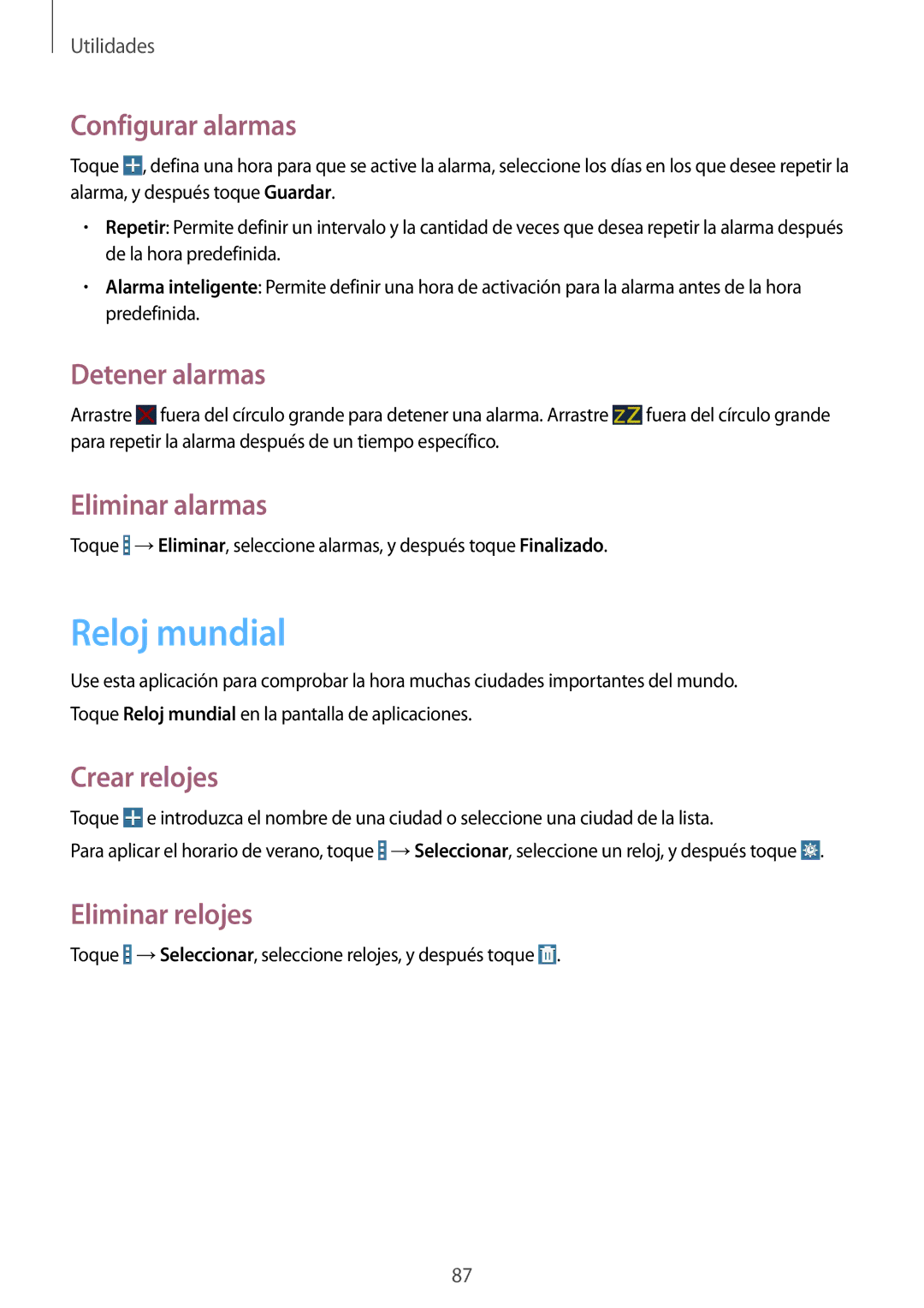 Samsung SM-T535NYKAXEO, SM-T535NZWATPH, SM-T535NZWAXEO, SM-T535NYKATPH, SM-T535NZWATIM, SM-T535NZWAITV manual Reloj mundial 