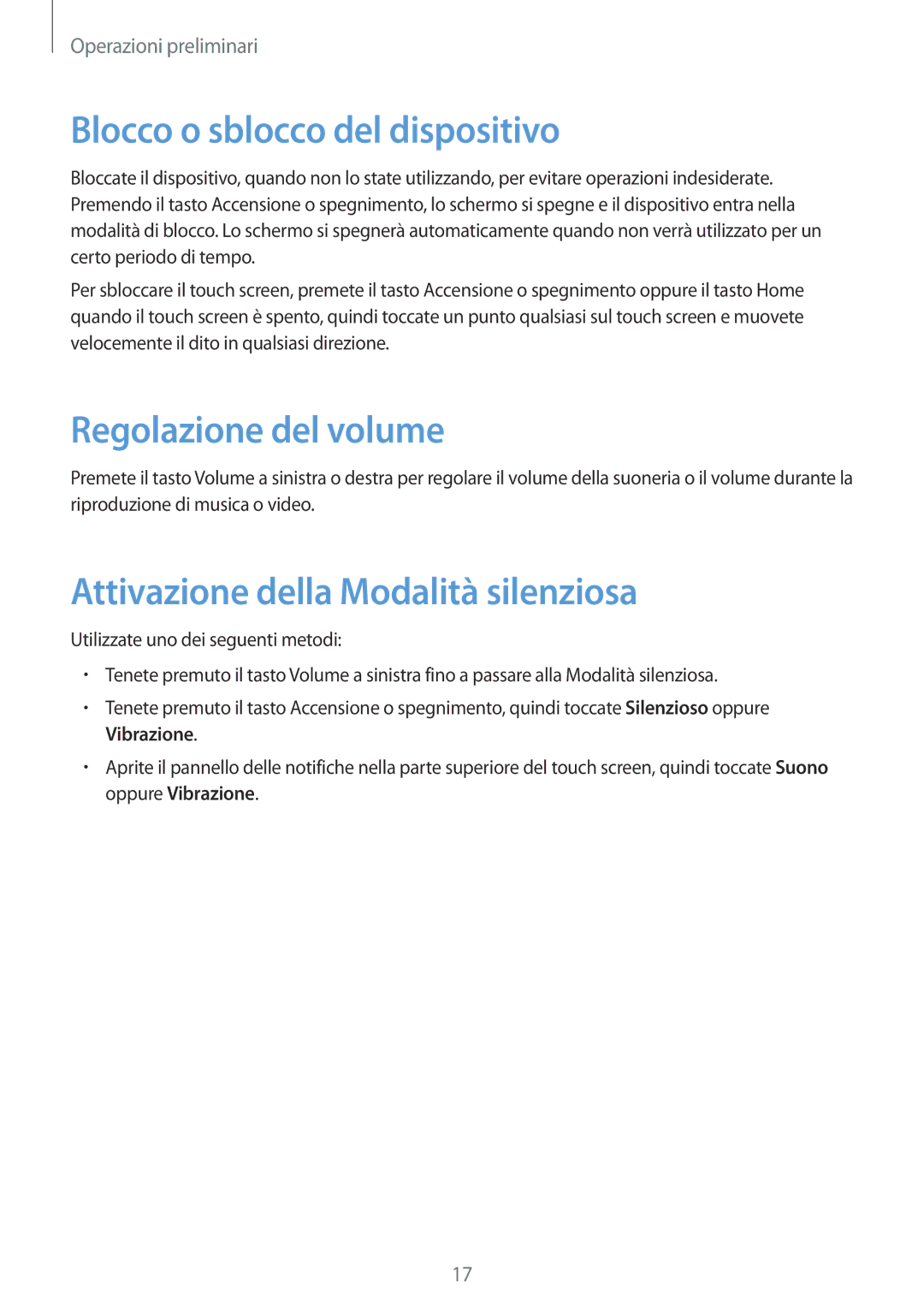 Samsung SM-T535NYKATIM Blocco o sblocco del dispositivo, Regolazione del volume, Attivazione della Modalità silenziosa 