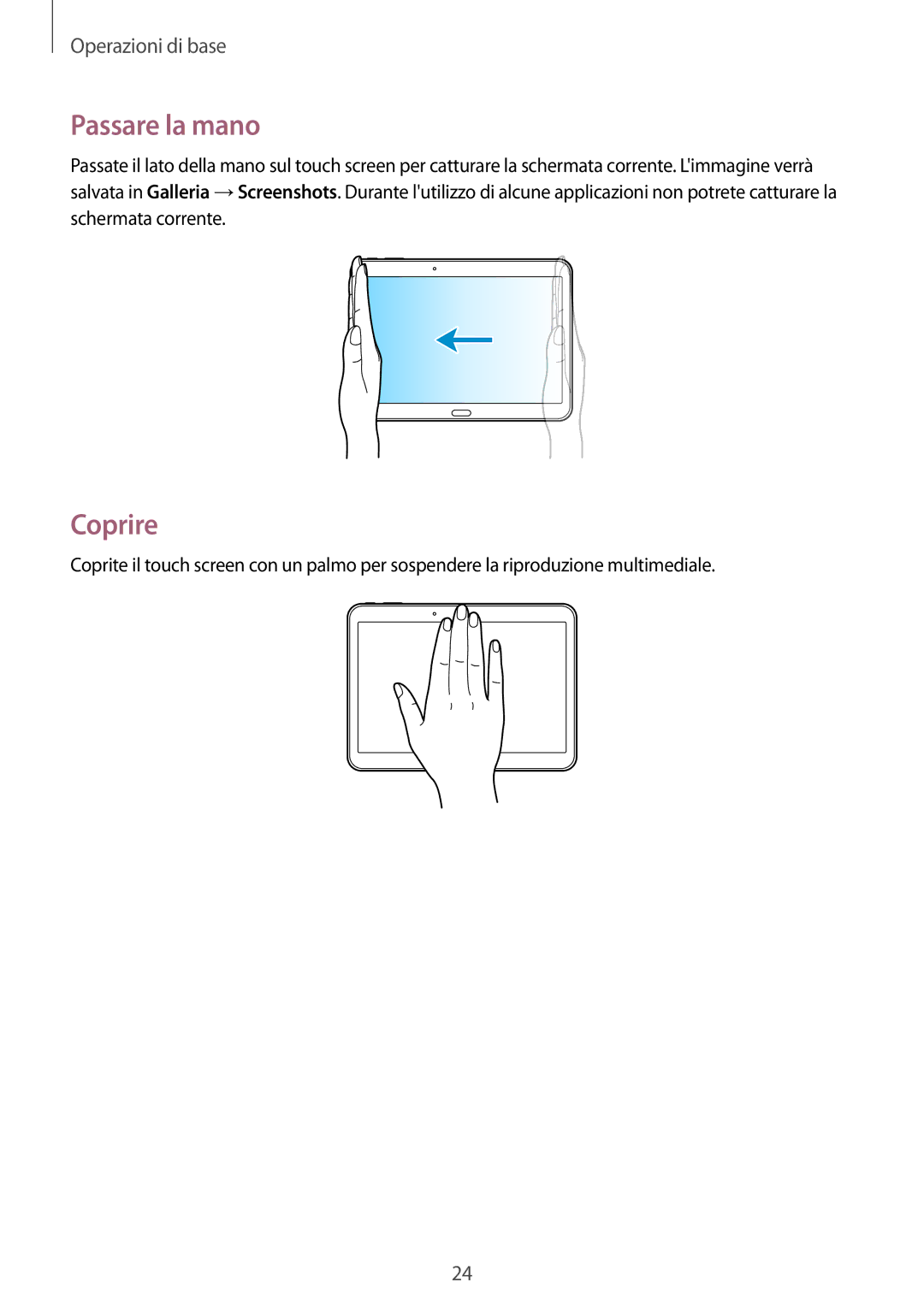 Samsung SM-T535NZWATIM, SM-T535NZWAWIN, SM-T535NZWAAUT, SM-T535NYKAXEO, SM-T535NYKAAUT manual Passare la mano, Coprire 