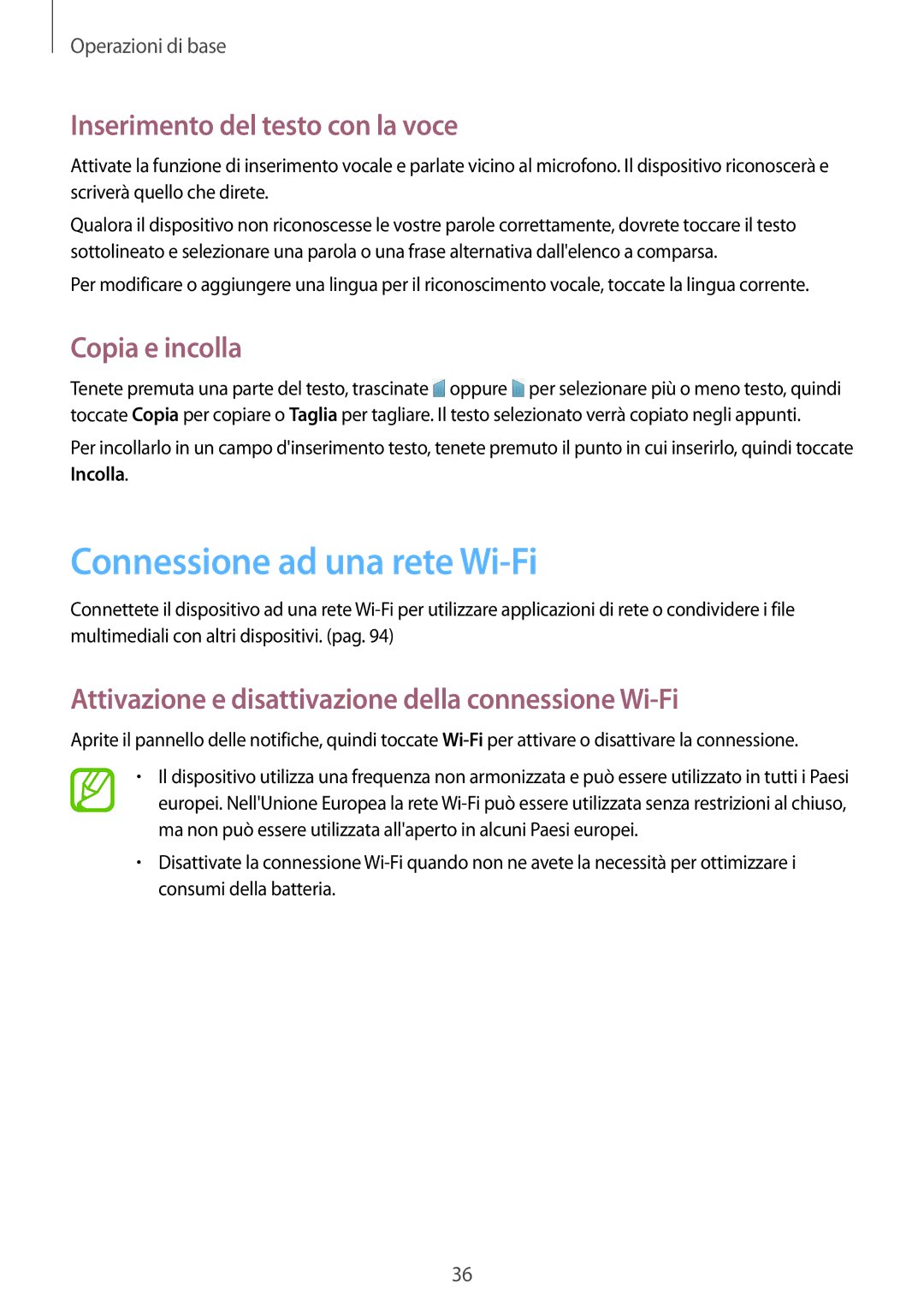 Samsung SM-T535NZWAWIN, SM-T535NZWAAUT Connessione ad una rete Wi-Fi, Inserimento del testo con la voce, Copia e incolla 