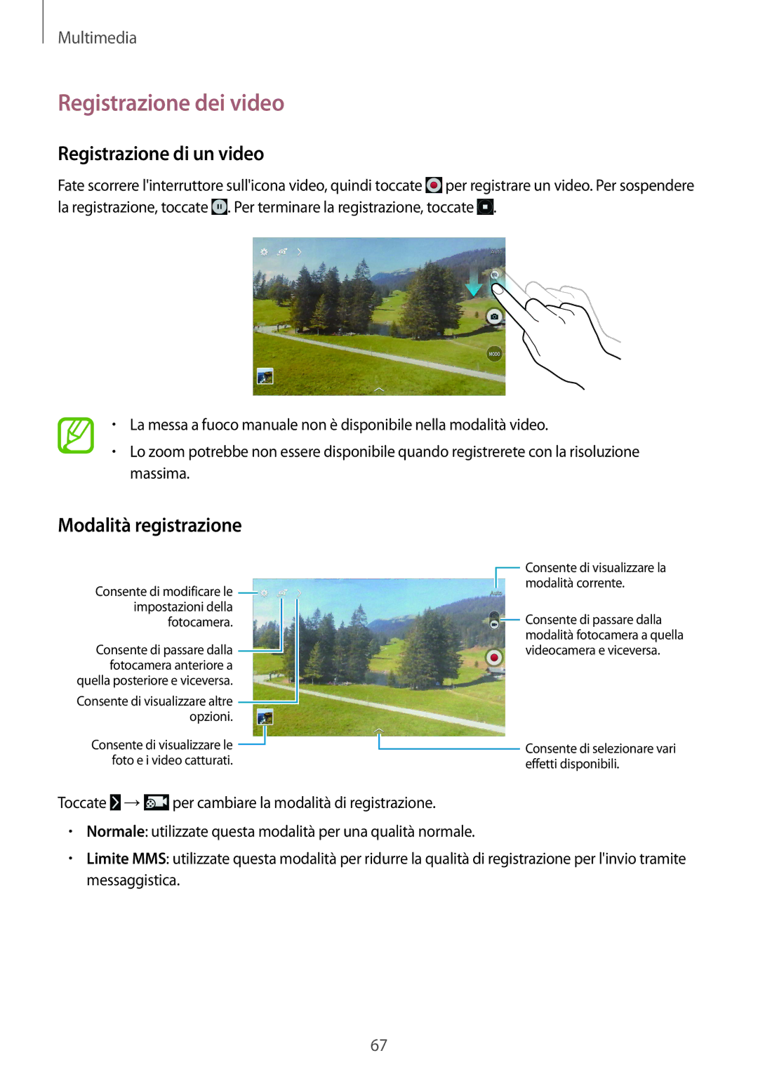 Samsung SM-T535NZWAOMN, SM-T535NZWAWIN manual Registrazione dei video, Registrazione di un video, Modalità registrazione 