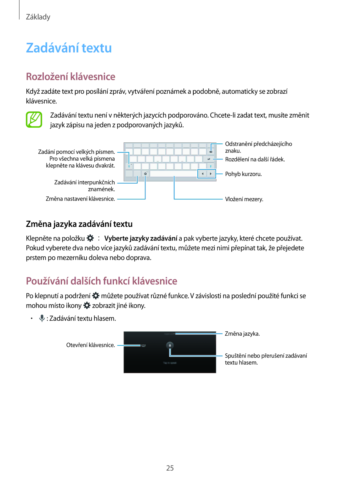 Samsung SM-T550NZWAXSK, SM-T550NZKAAUT manual Zadávání textu, Rozložení klávesnice, Používání dalších funkcí klávesnice 