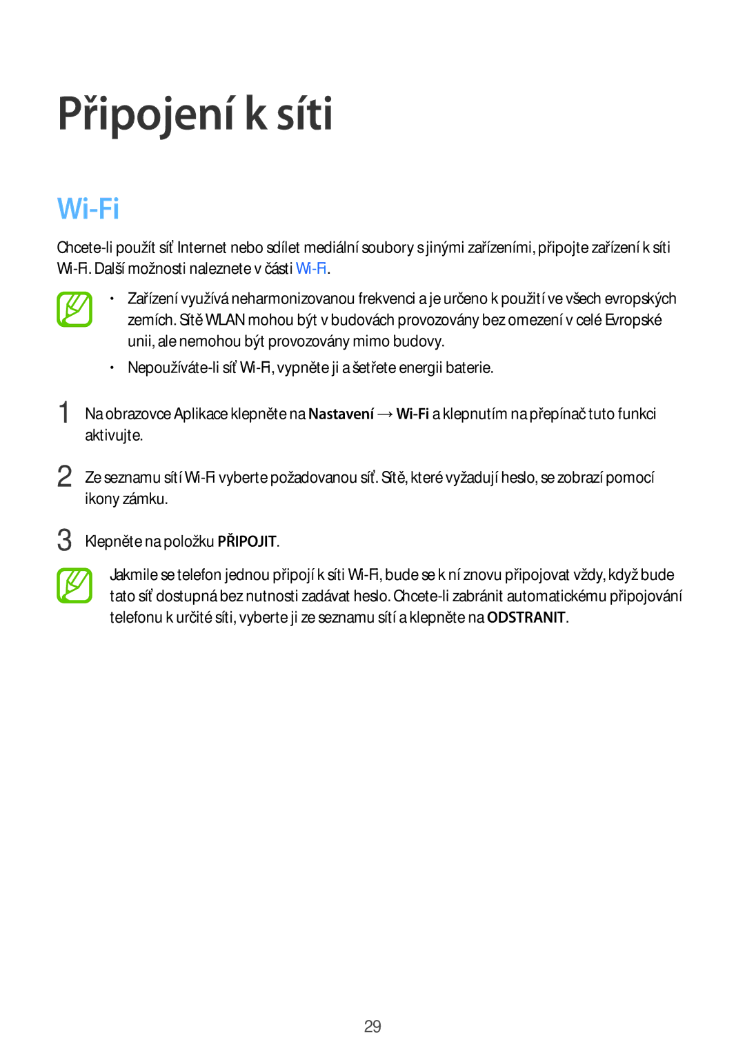 Samsung SM-T550NZKAATO, SM-T550NZKAAUT, SM2T550NZWAXEZ, SM2T550NZKAXEZ, SM-T550NZWAEUR, SM-T550NZKAXEZ Připojení k síti, Wi-Fi 